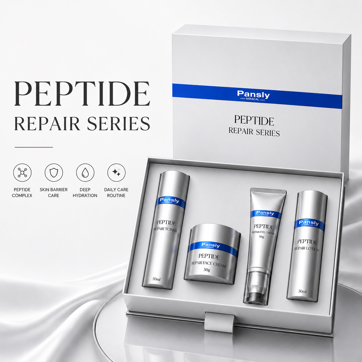 Peptide Repair Anti-aging Series Private Label Facial Skin Care Gift Set With Hydrating Toner Lotion Cream And Eye Cream