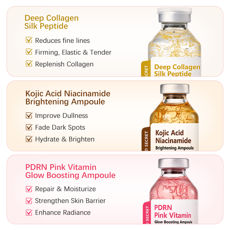 Customized Korean Silk Peptide Intensive Lifting Ampoule Whitening Acne Clearing Pore Shrinking Anti Aging Hydrating Skin Care
