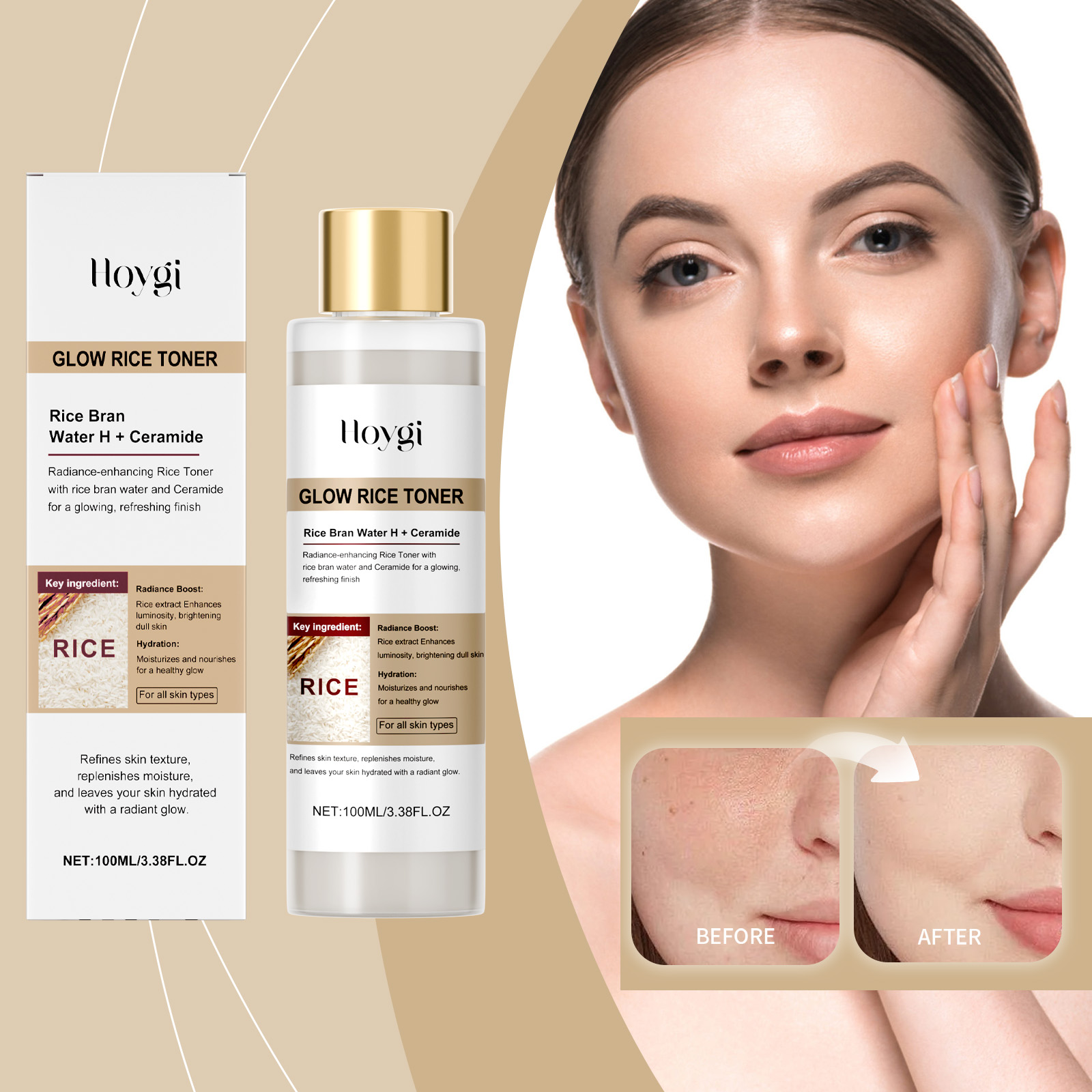Hoygi Rice Moisturizing Brightening Soothing Repairing Essence Skincare Toner