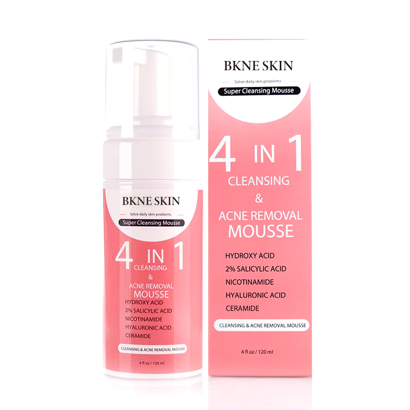 BKNE SKIN Organic 4-in-1 Hyaluronic Acid Cleansing Mousse Salicylic Acid Infused Anti-Acne Treatment Hydrating Facial Cleanser