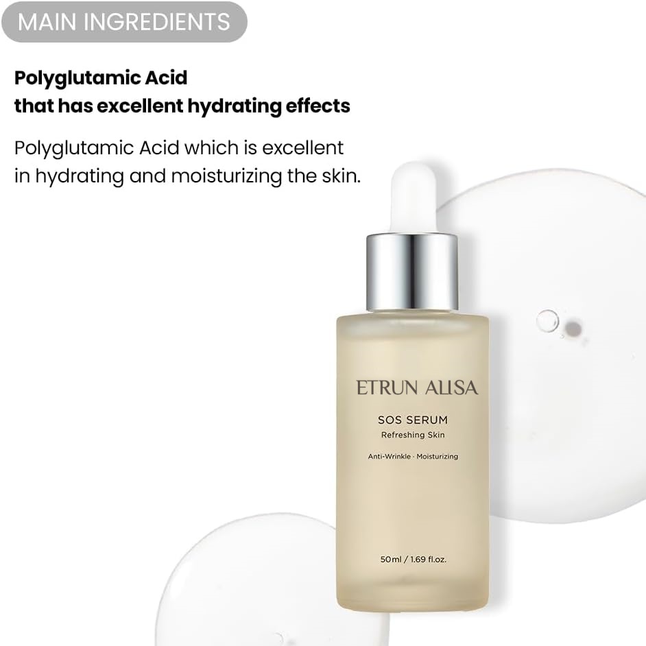 ETRUN ALISA Private Label Polyglutamic Acid Serum Organic Vegan Moisturizing Soothing Refreshing Revitalizing Skin Facial Serum