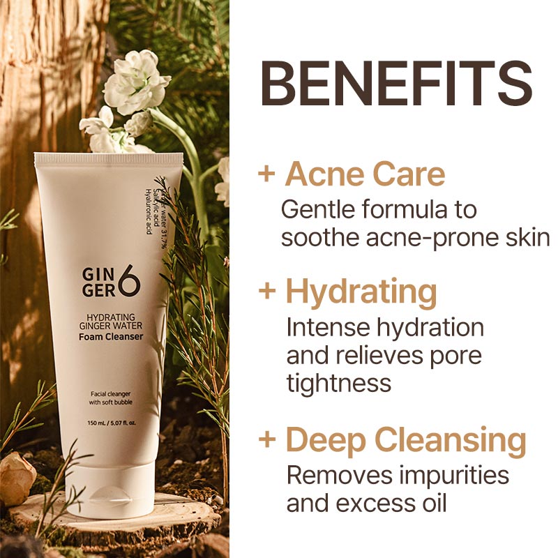 GINGER6 Vegan Korean Daily Detox Hyaluronic Acid Glycerin Weekly Alkaline Bubble Hydrating Ginger Water Foam Cleanser for All
