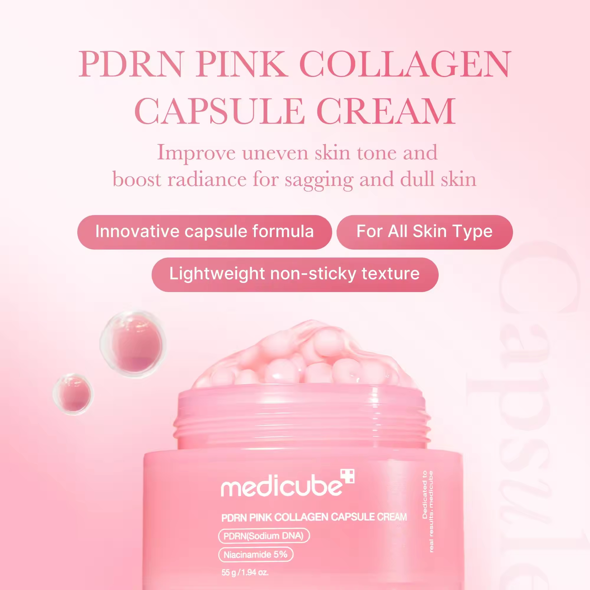 Medicube Collagen Jelly Cream Freeze-Dried Hydrolyzed Collagen Boosts Skin's Barrier Hydration and Gives 24h Glow Facial Cream