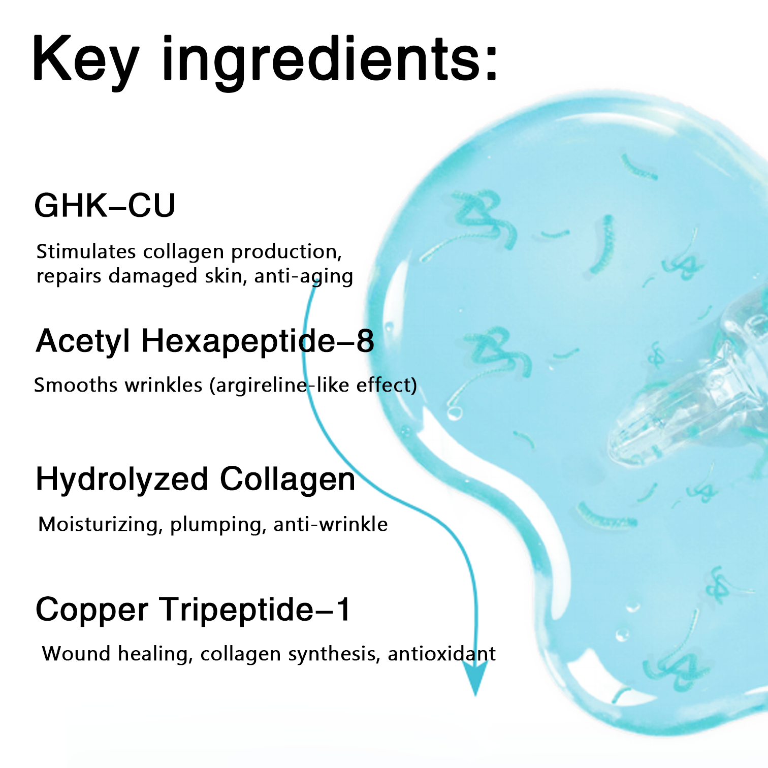 Private Label Fade Fine Lines GHK-CU Age-defying Silk Peptide Facial Ampoule Face Lifting &amp; Smoothing &amp; Hydrating Face Serum