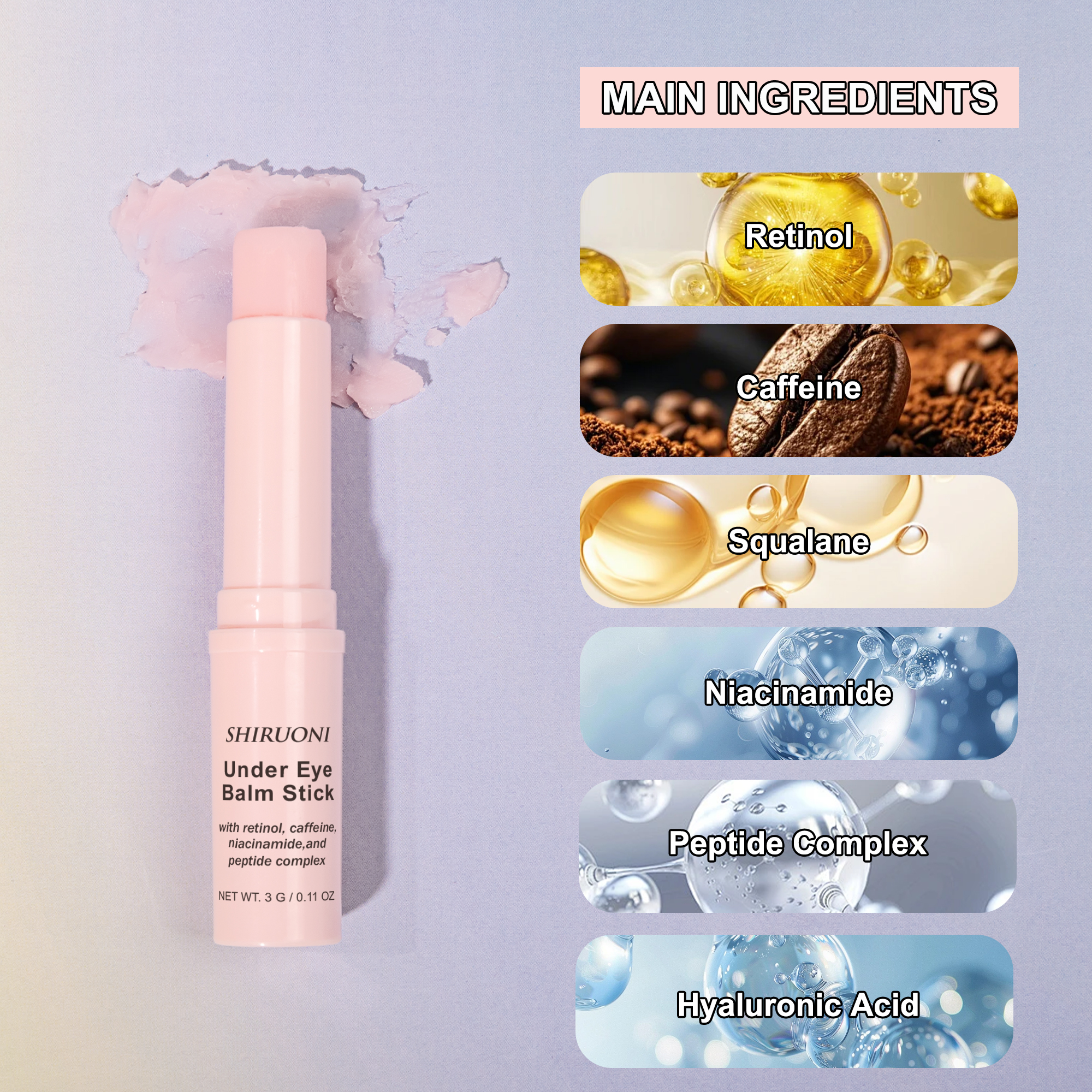 Wholesale Eye Balm Stick With Retinol Eye Bags Removal Anti-Wrinkle Moisturizing Moisturizing Peptide Pink Under Eye Balm