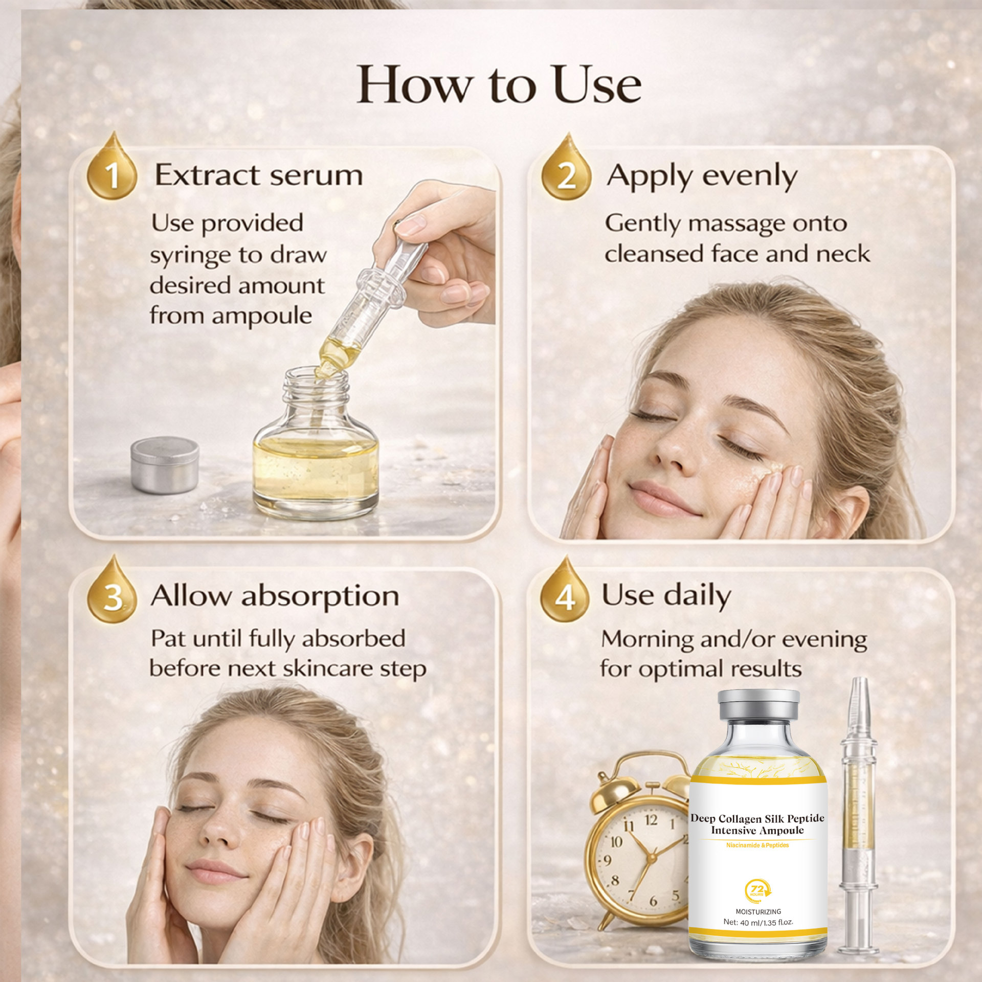 High Quality 40ml Deep Collagen Silk Peptide Ampoule Wrinkles Fine Lines Smooth Firming Enhance Skin Elasticity Serum