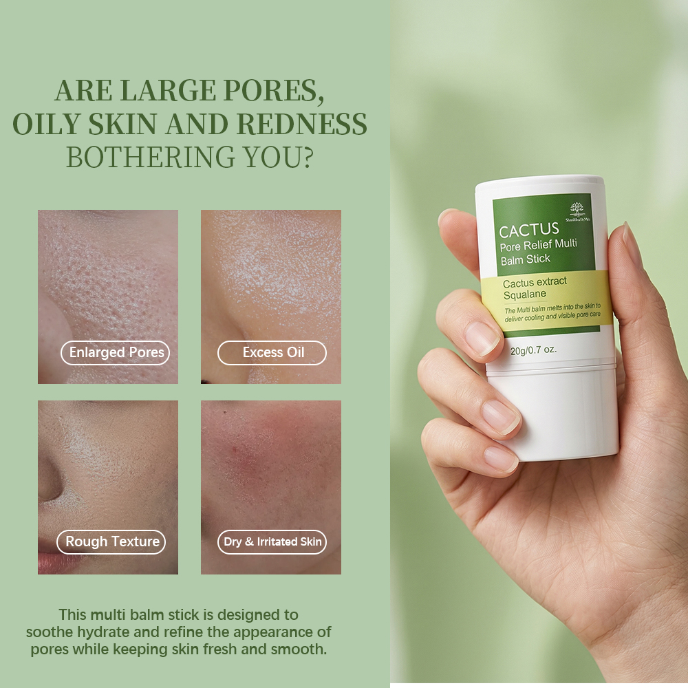 Cactus Pore Relief Multi Balm Stick Squalane Cooling Touch De-puffing Skin Refiner Oil-Control Pore Smoothing Face Cream OEM