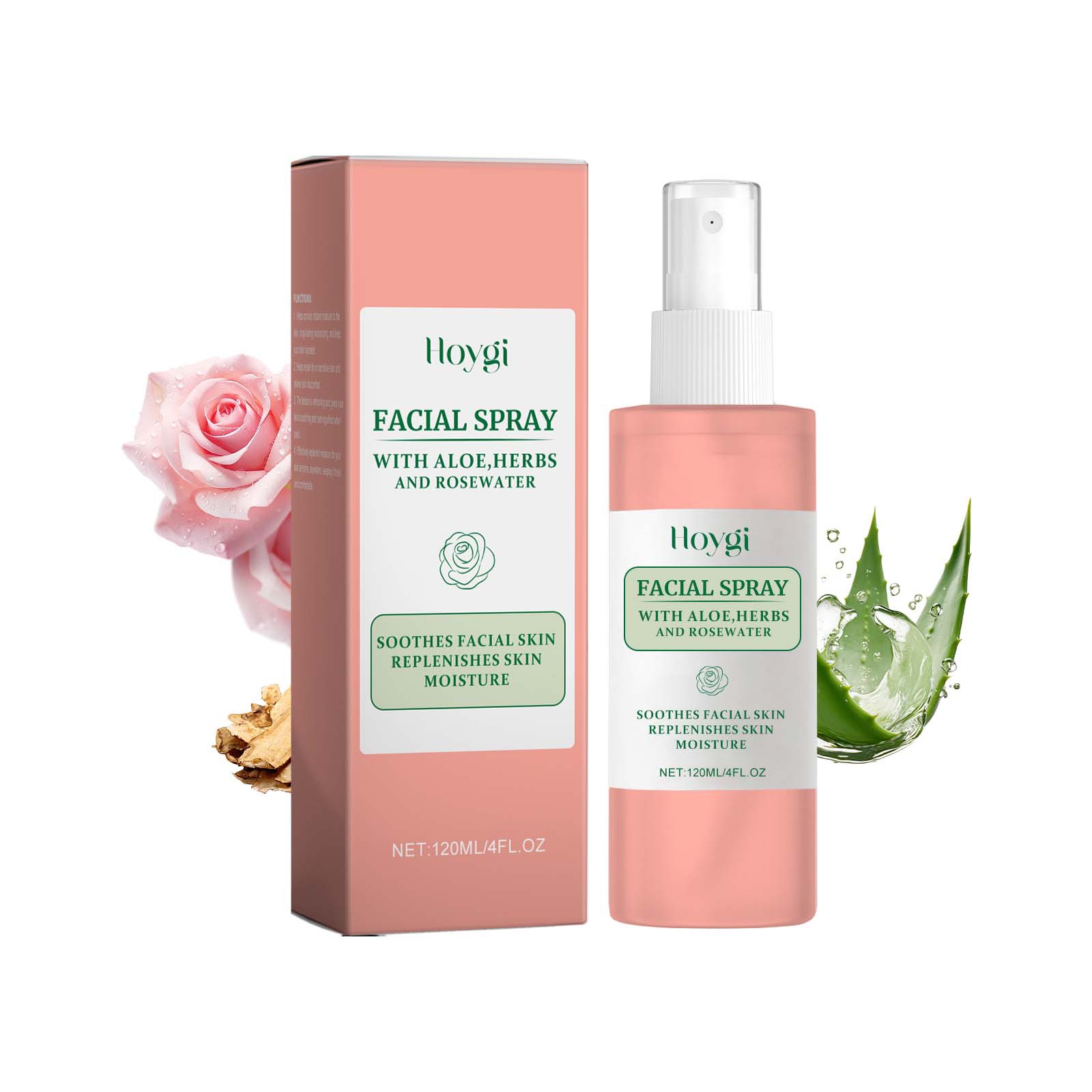 Hoygi Organic Natural Herbal Extract Serum Mist Soothing Repairing Anti-dryness Hydrating Rose Water Facial Toner Spray