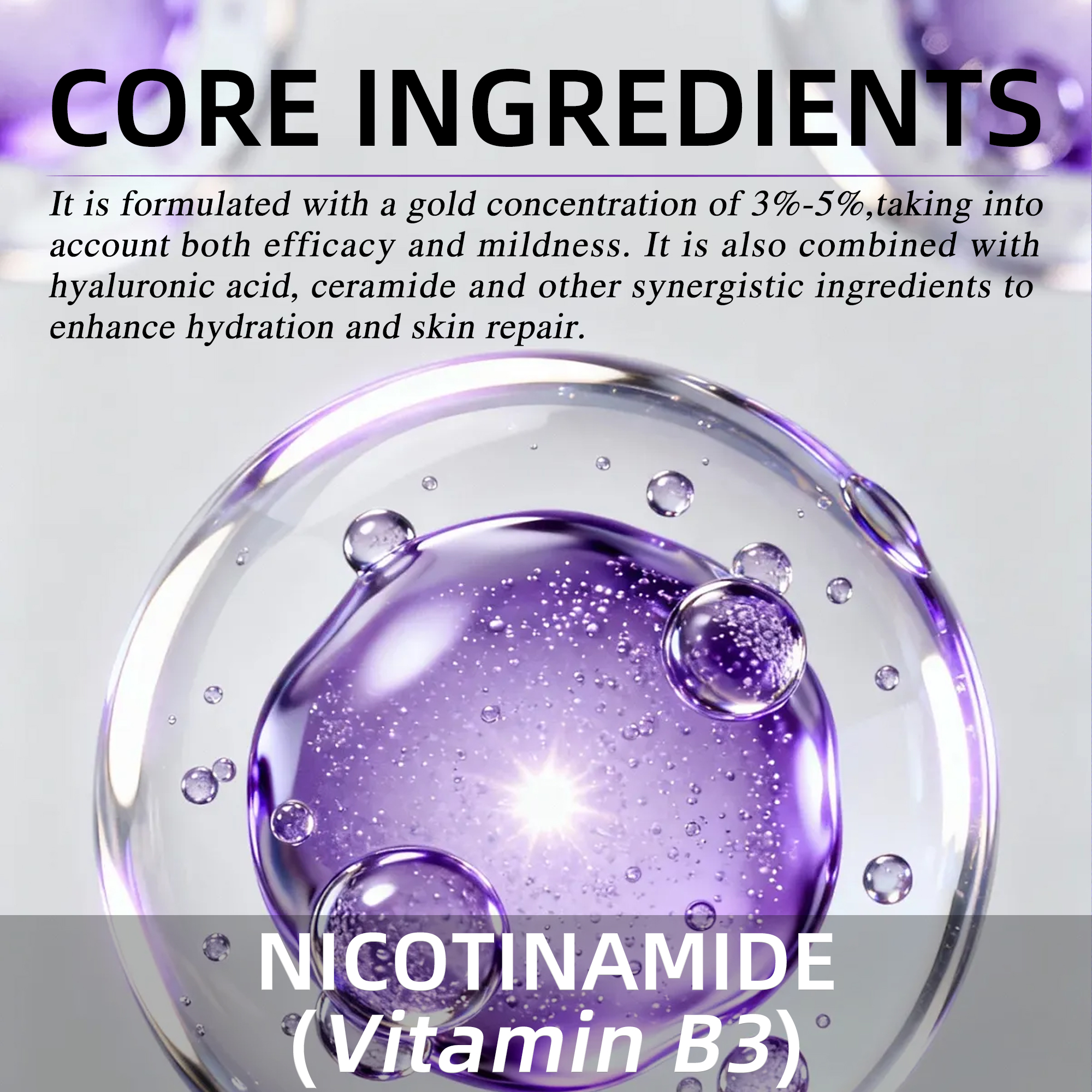 Niacinamide Hydrating Essence 5ml Brightening Repairing Serum with Hyaluronic Acid Ceramide for Dull Dehydrated Skin OEM/ODM