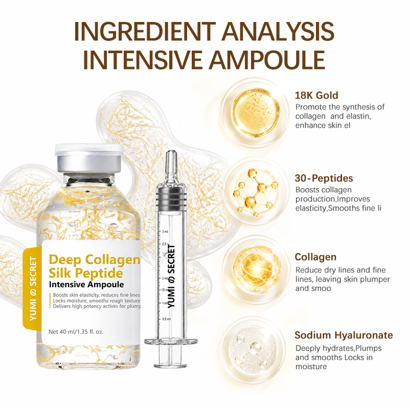 Custom Logo Deep Collagen Gold Silk Peptide Intensive Lifting Ampoule Skin Radiance Restoring Fine Line Smoothing Face Care 40ml