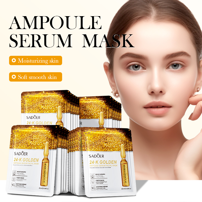 24K Golden Ampoule Serum Facial Masking Sheet Anti Aging Anti Wrinkle Moisturizing Nourishing Hyaluronic Face Mask 25g Wholesale