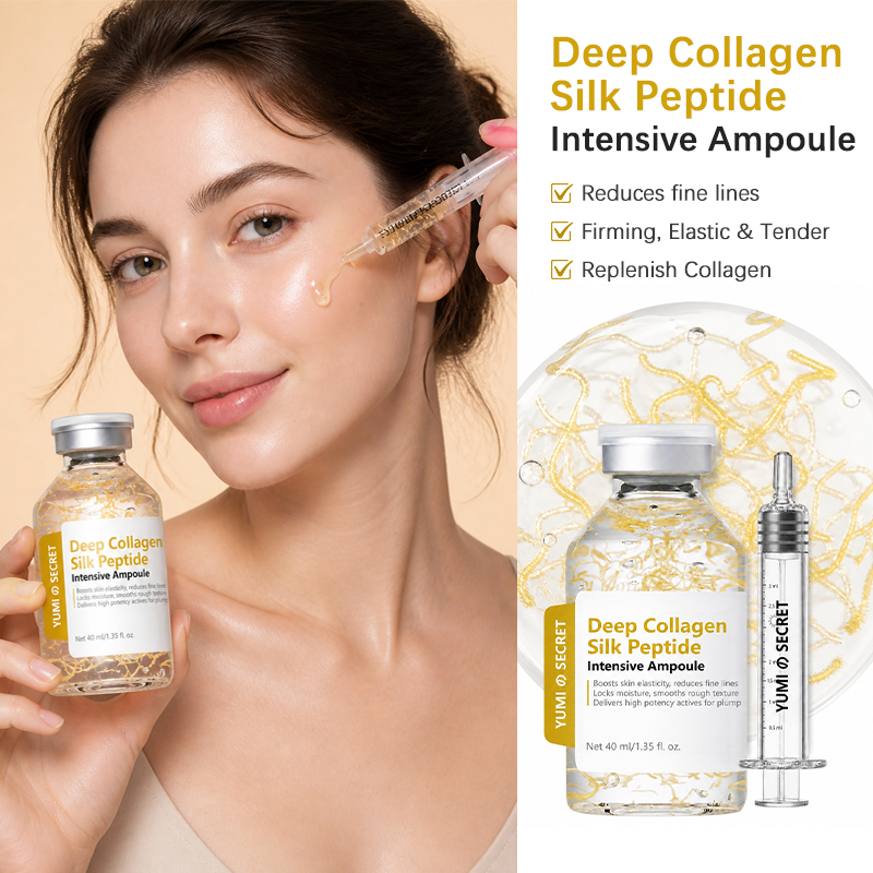 Custom Logo Deep Collagen Gold Silk Peptide Intensive Lifting Ampoule Skin Radiance Restoring Fine Line Smoothing Face Care 40ml