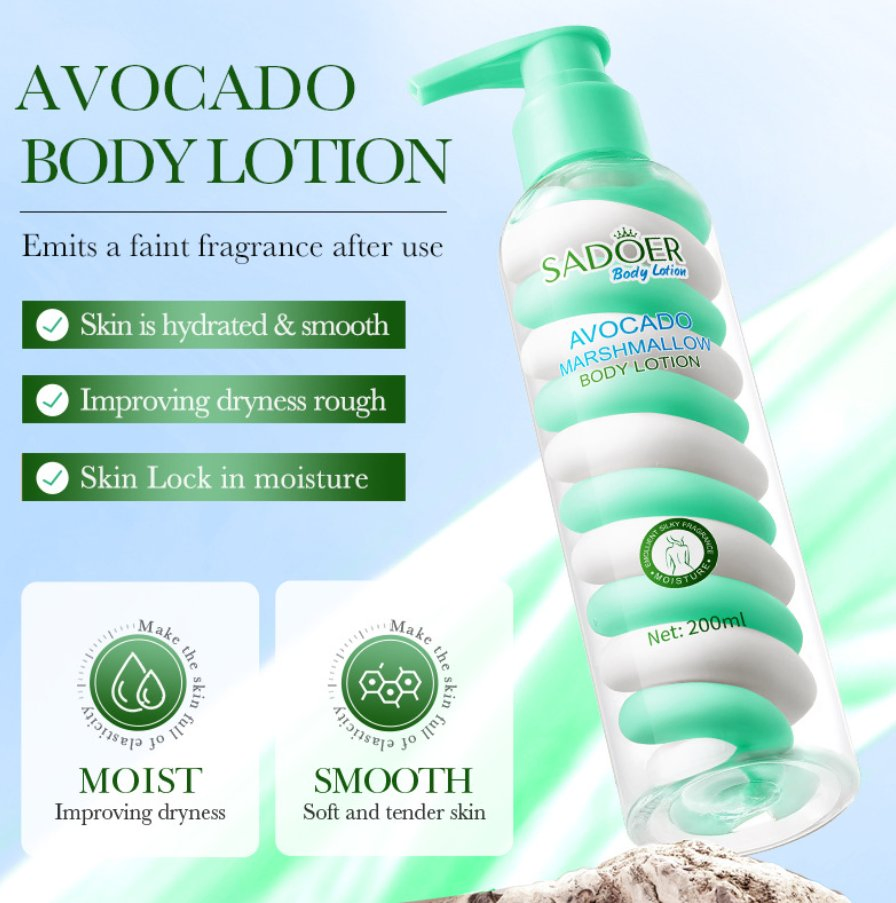Online Sale 200ml Cotton Candy Body Milk Moisturizing Aroma Niacinamide Avocado Body Lotion with Fragrance Whitening Face Body Cream Lotion
