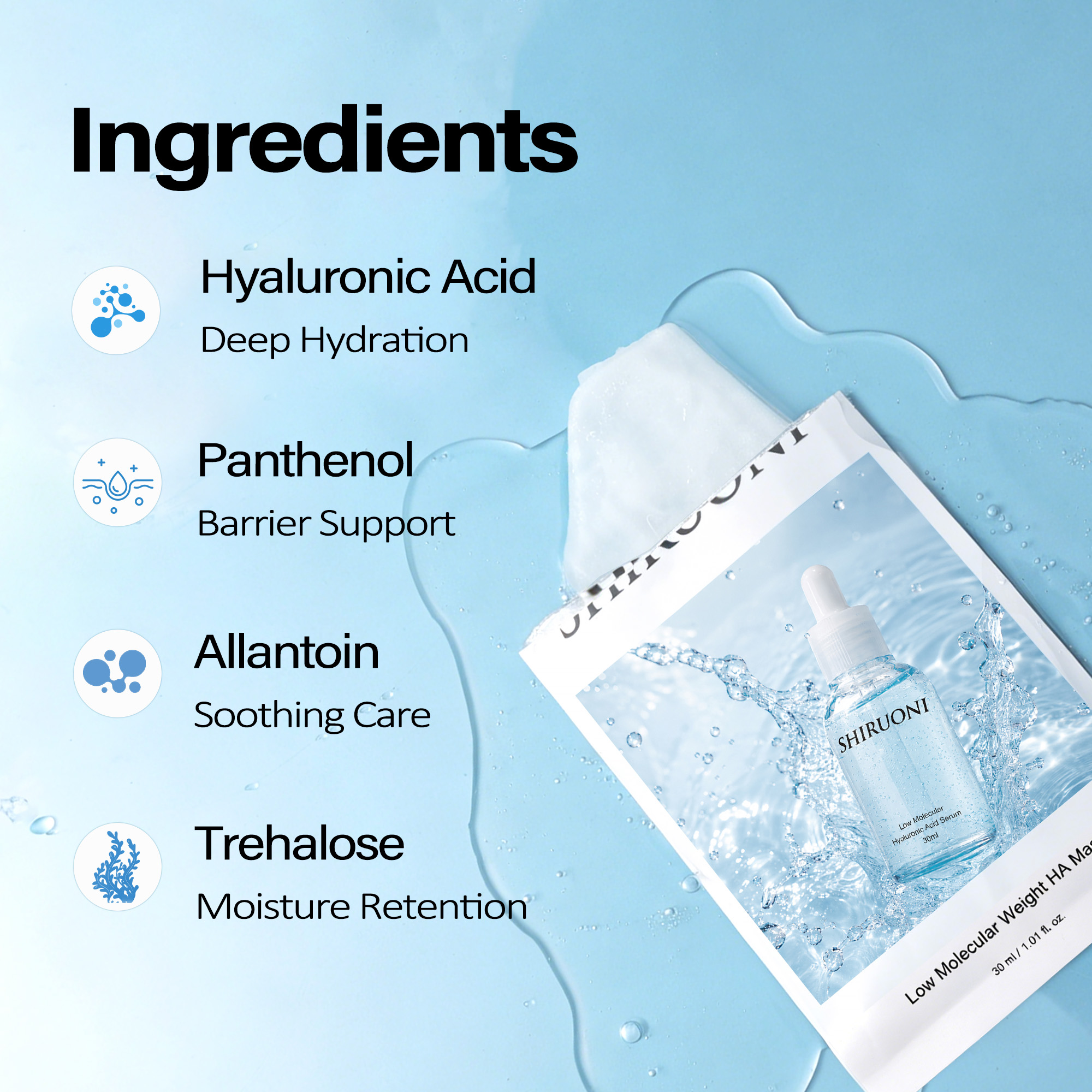 OEM ODM Low Molecular Weight HA Mask with 5D Hyaluronic Acid Long-Lasting Moisture Calms Sensitive Skin Plump Dewy Finish