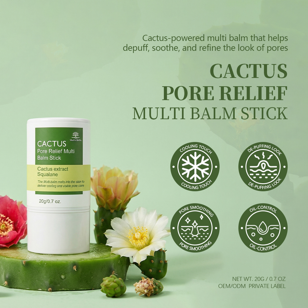 Cactus Pore Relief Multi Balm Stick Squalane Cooling Touch De-puffing Skin Refiner Oil-Control Pore Smoothing Face Cream OEM