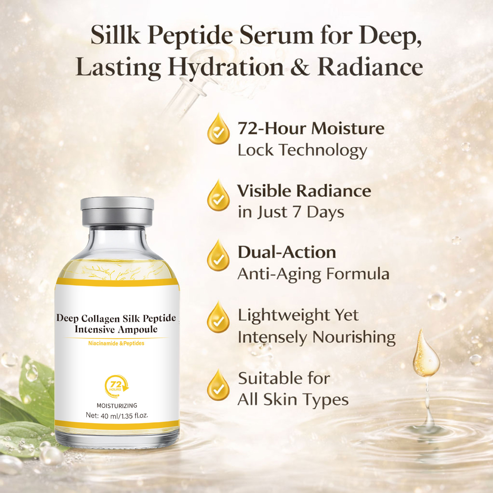 OEM High Quality Deep Collagen Silk Peptide Ampoule Wrinkles Fine Lines Smooth Firming Enhance Skin Elasticity Serum