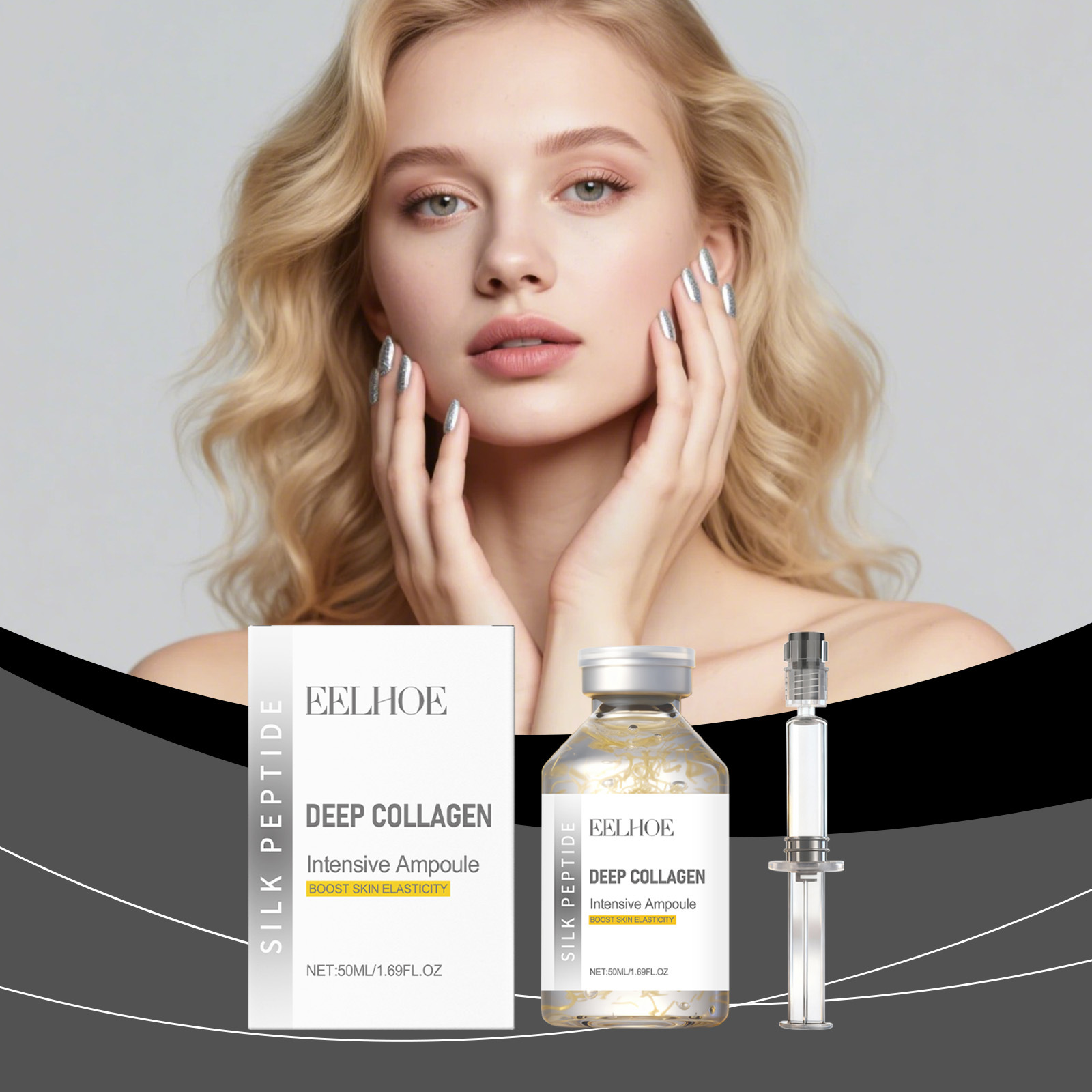 Silk Peptide Intensive Lifting Ampoule Deep Collagen Intensive Revitalizing Essence Face Tightening Smoothing Anti Aging Serum