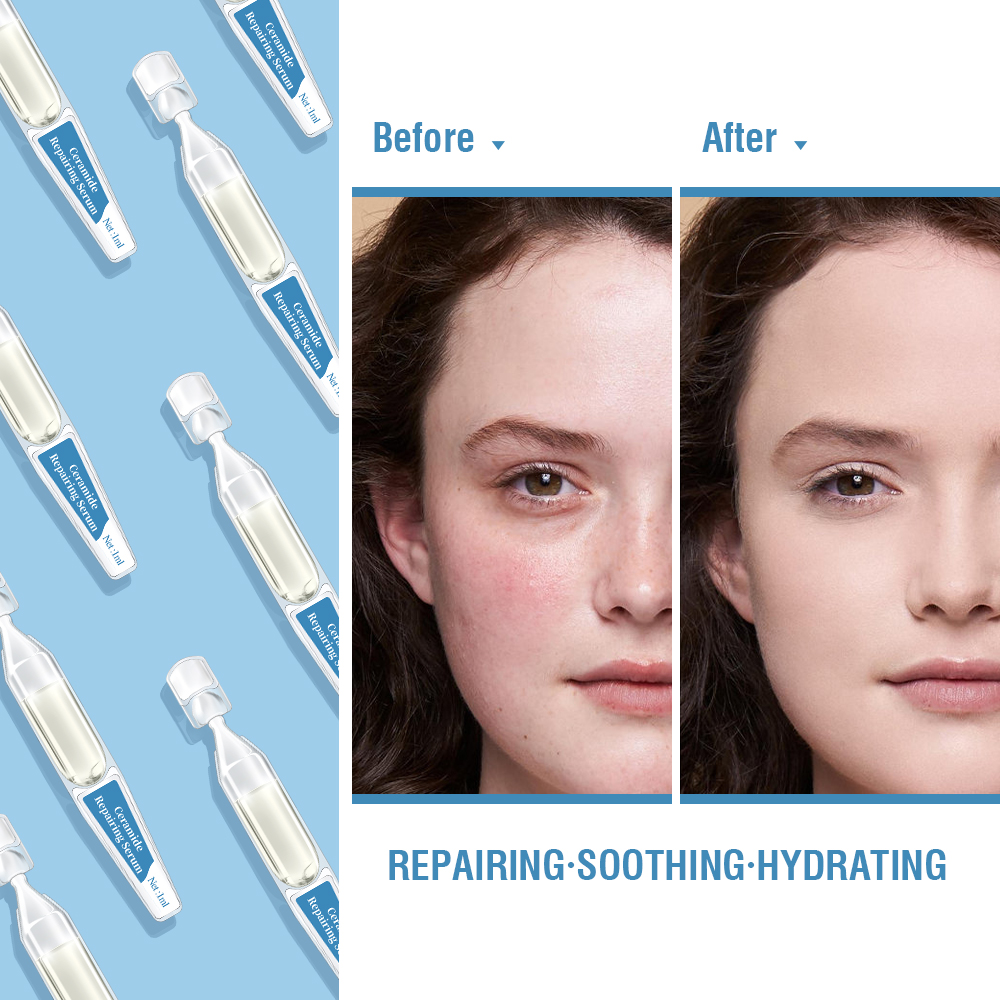 Private Label Skin Care Ceramide Oligopeptide Sodium Hyaluronate Repairing Soothing Hydrating Face Ampoule Serum