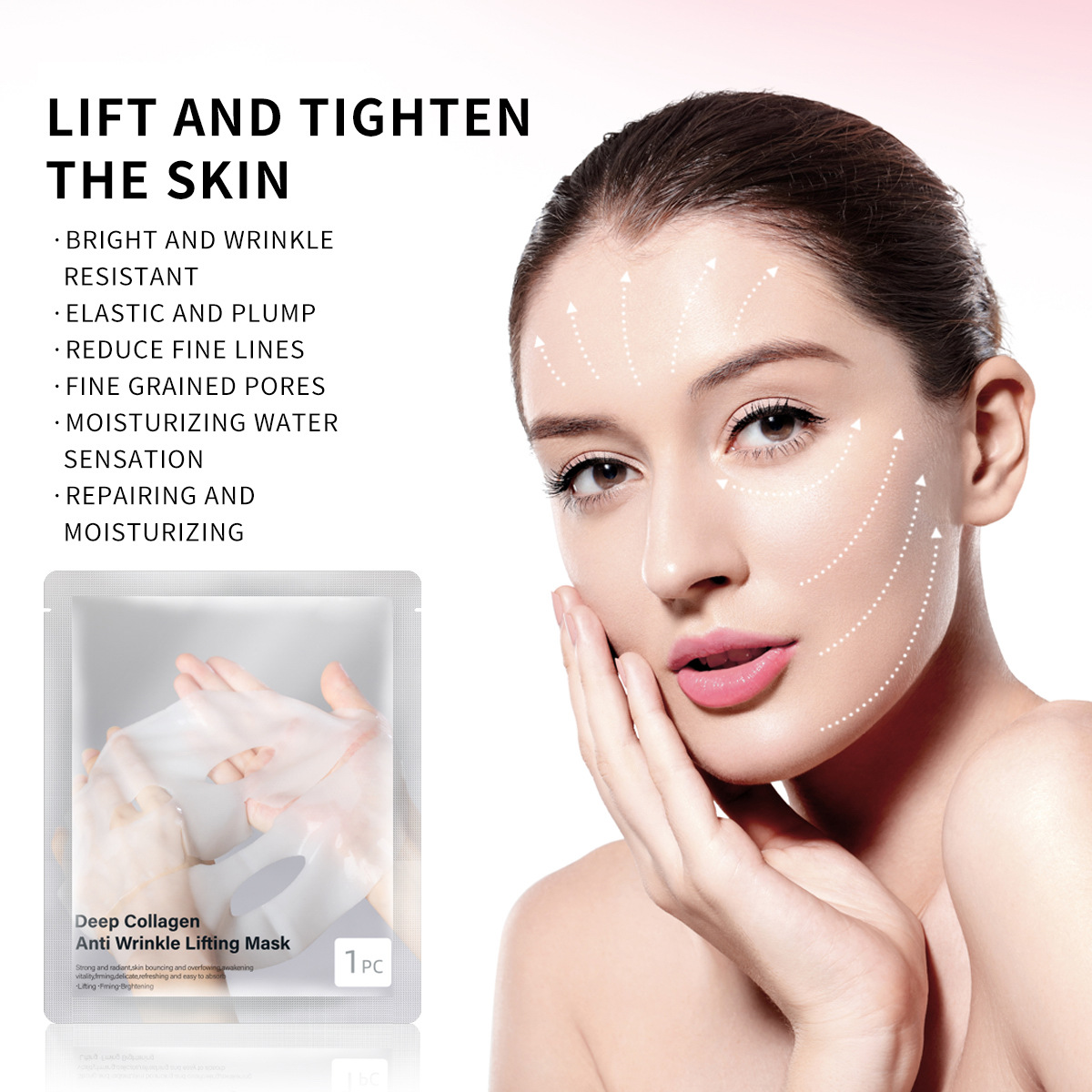 Hydrolyzed Collagen Hyaluronic Acid Anti-Wrinkle Gel Sheet Mask for Face Moisturizing Brightening Elastic Plump Skin All Skin