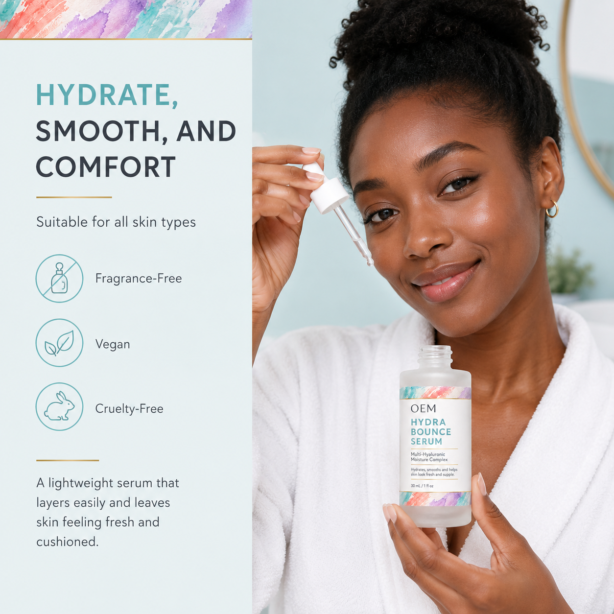 OEM ODM Private Label Hyaluronic Acid Serum Hydra Bounce Face Serum Polyglutamic Acid Panthenol Ceramide Deep Hydration 30ml