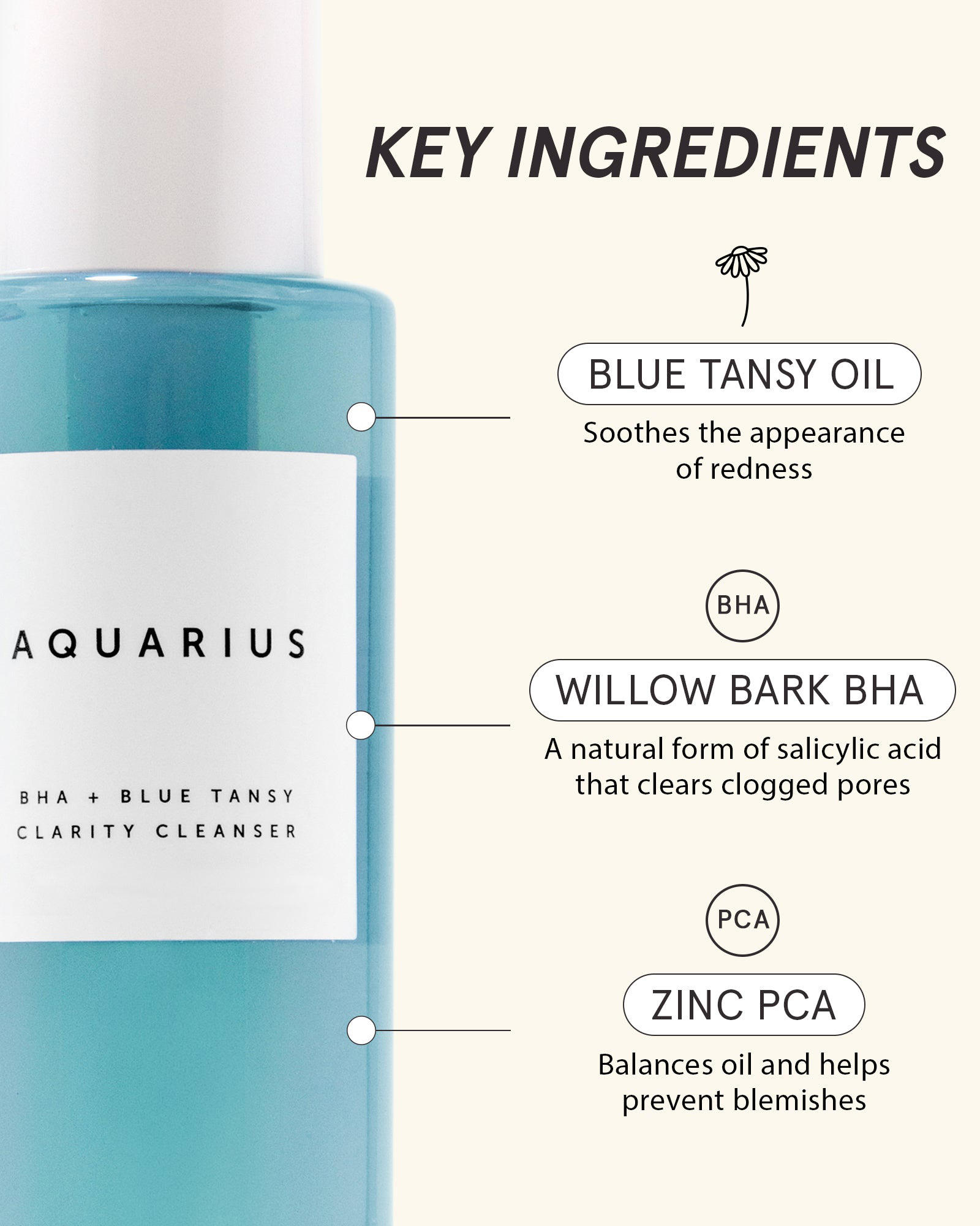 Private Label 100ML Hydrating Pore Purifying Face Wash Facial Cleanser Aquarius BHA + Blue Tansy Clarity Cleanser Gel