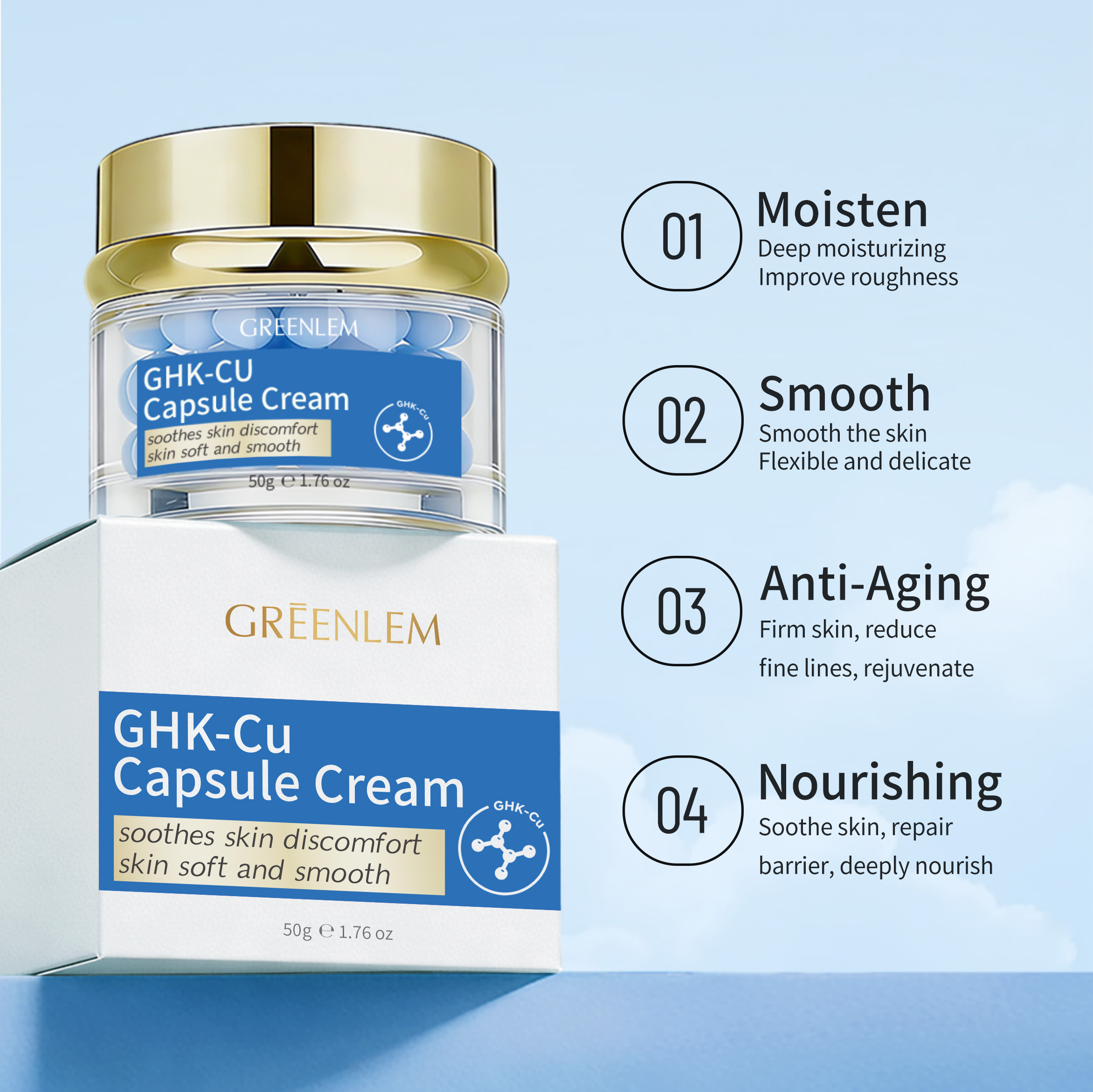 GREENLEM Copper Peptide Face Moisturizer Cream - Anti Aging Anti Wrinkle Night Cream With Hyaluronic Acid