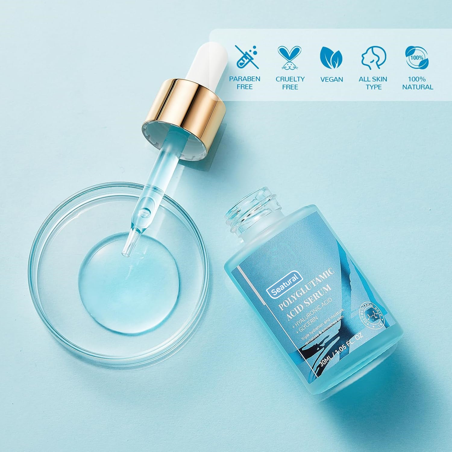 Polyglutamic Acid Moisturizing Serum with Hyaluronic Acid and Glycerin - Plump, Hydrate, Firm,Face Serum for Dry Skin