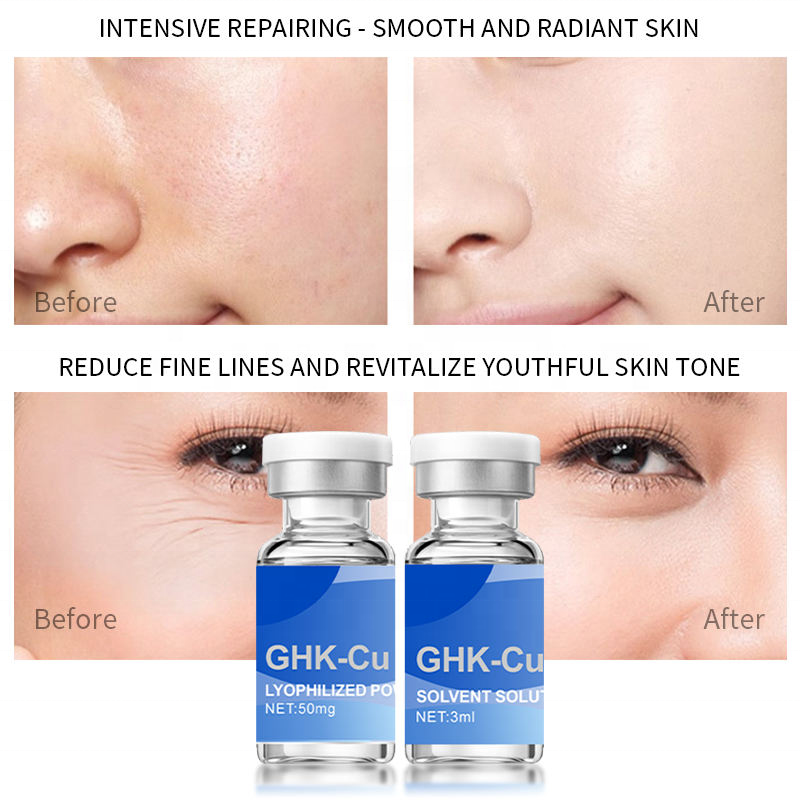 Private Label Custom Logo De-wrinkle Face Firming Blue Copper Peptide Face Serum Ghk-cu Copper Peptide Repair Powder D