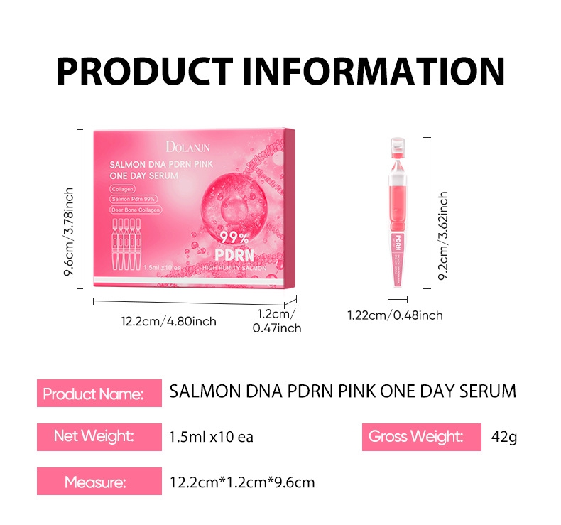 10Vials/Box PDRN PINK ONE DAY SERUM Firming Hydrating Ampoule Smoothing Skin Oil Control Pore Refining Skin Rejuvenation Essence