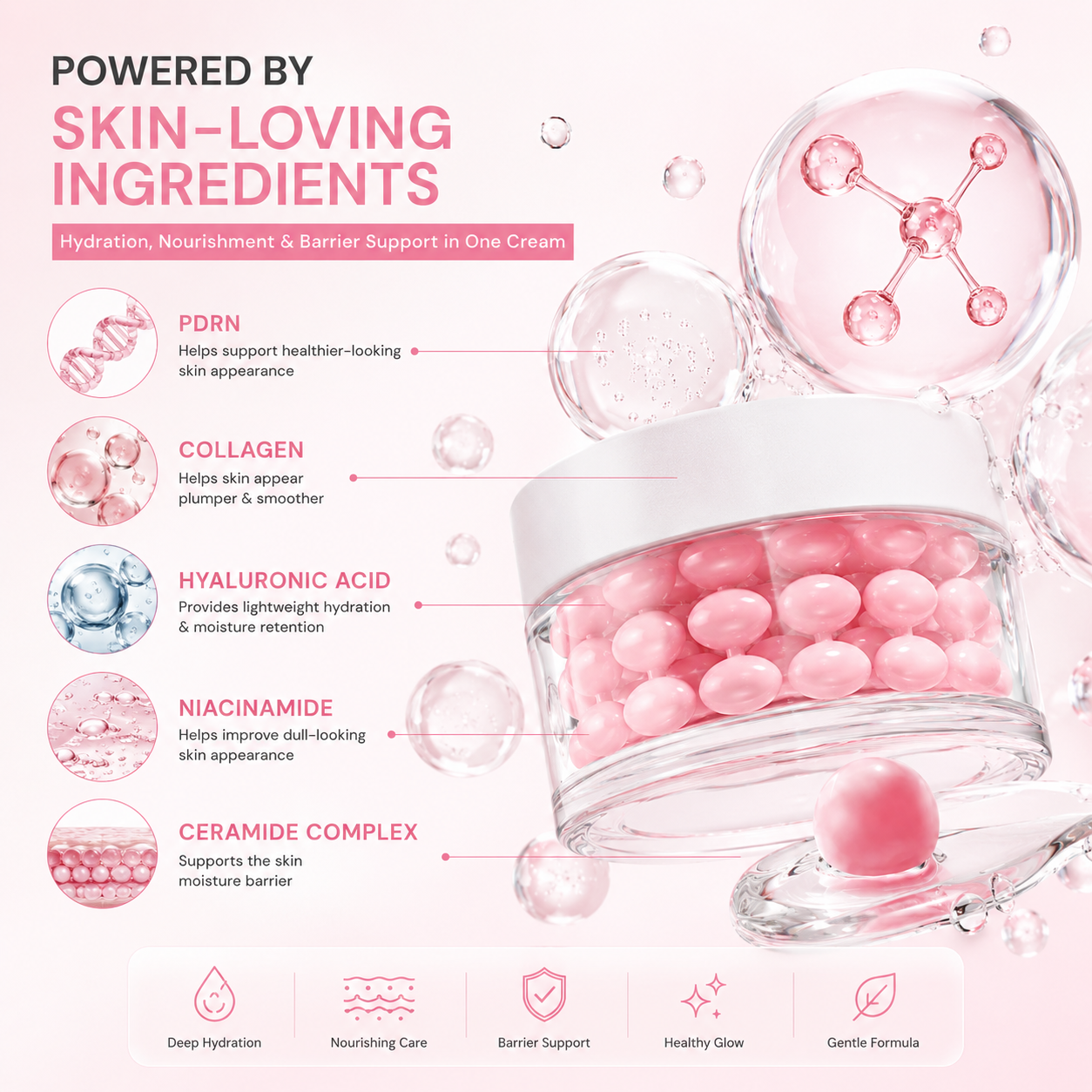 Skin Care Hydrating Whitening Anti-Aging Face Moisturizer PDRN Pink Collagen Capsule Night Jelly Cream