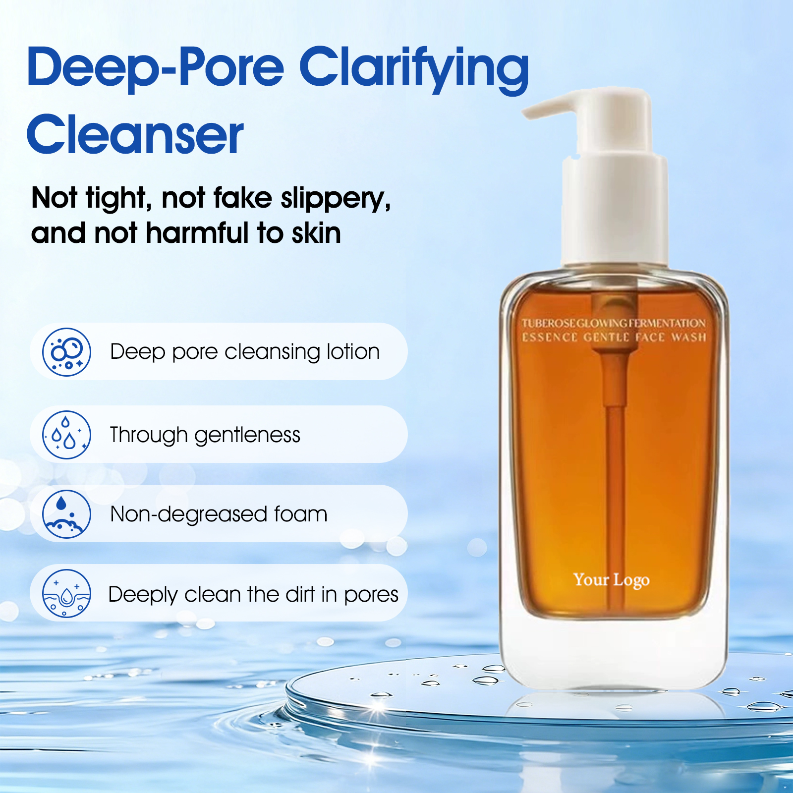 Customized Organic Yeast Deep-Pore Clarifying Cleanser Firming Pore Cleanerwith Coconut Oil &amp; Hyaluronic Acid for All Skin Types