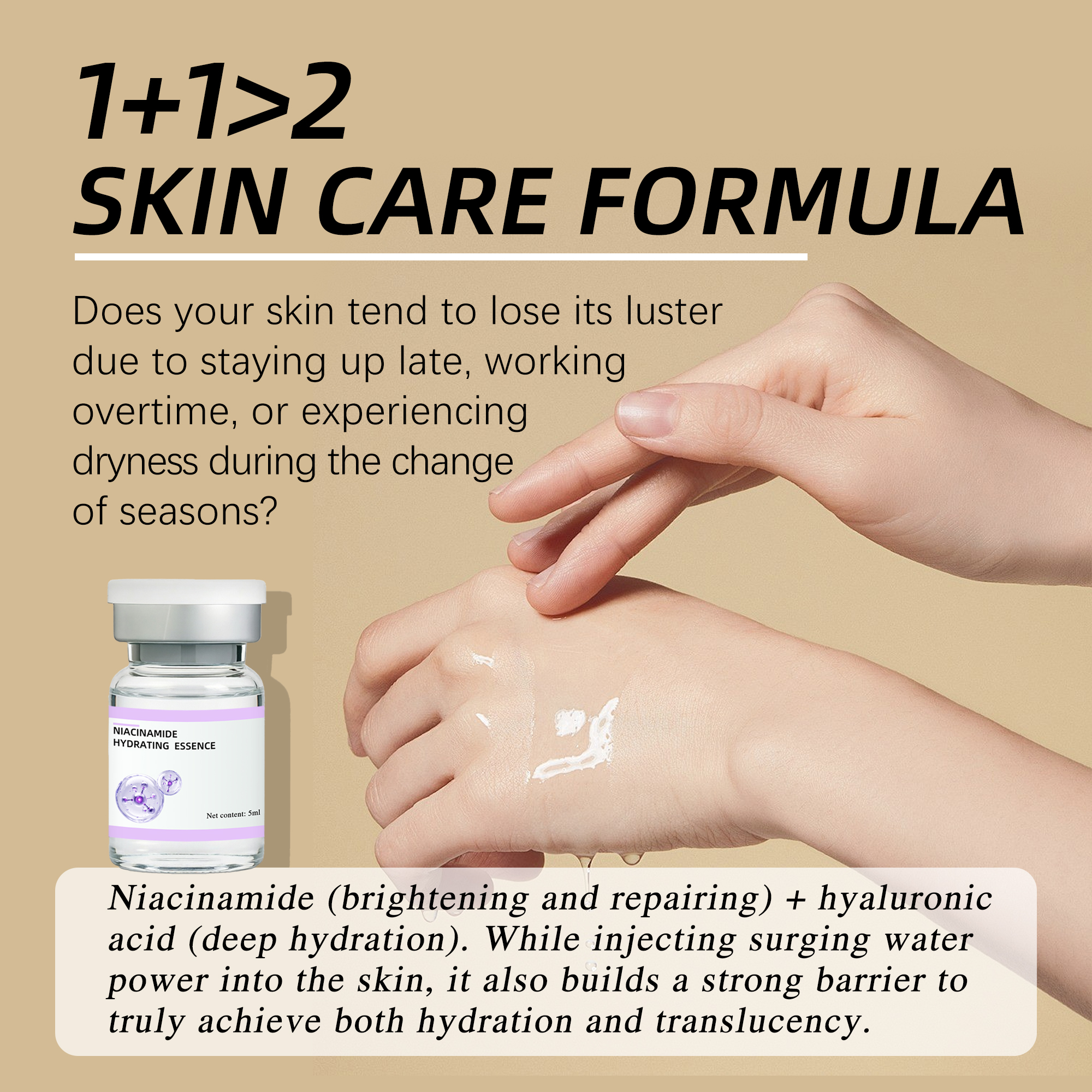 Niacinamide Hydrating Essence 5ml Brightening Repairing Serum with Hyaluronic Acid Ceramide for Dull Dehydrated Skin OEM/ODM