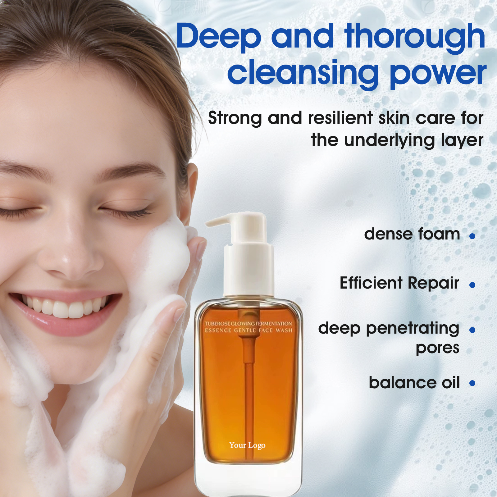 Customized Organic Yeast Deep-Pore Clarifying Cleanser Firming Pore Cleanerwith Coconut Oil &amp; Hyaluronic Acid for All Skin Types