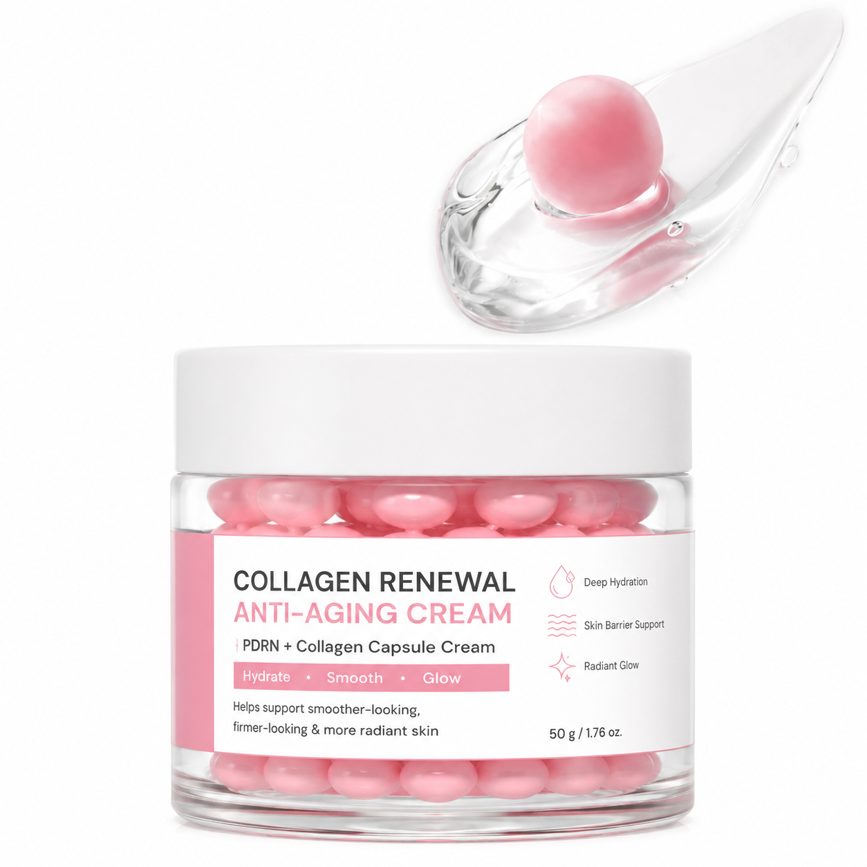 Skin Care Hydrating Whitening Anti-Aging Face Moisturizer PDRN Pink Collagen Capsule Night Jelly Cream