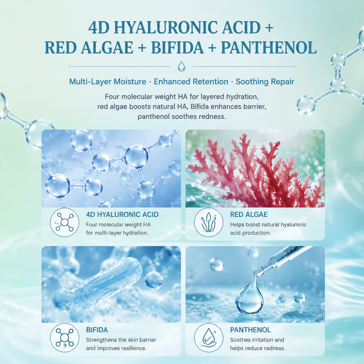 Vegan Organic Luxury Skincare Barrier Repair Deep Moisture Hydrating Soothing Hyaluronic Acid Face Toner for Dry Sensitive Skin