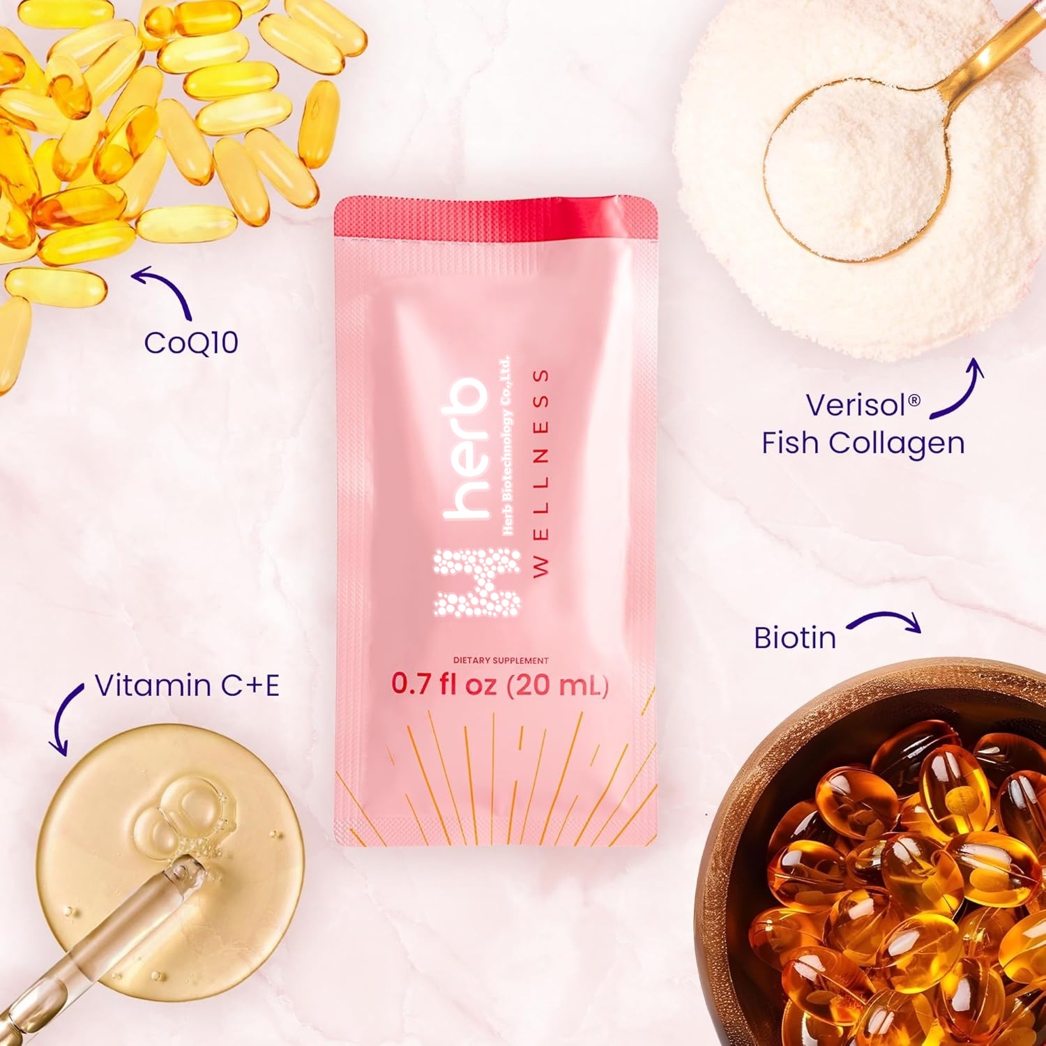 Women's Marine Collagen Peptides Liquid Shots Beauty Support Supplement For Skin Hair Nails Wellness Drink