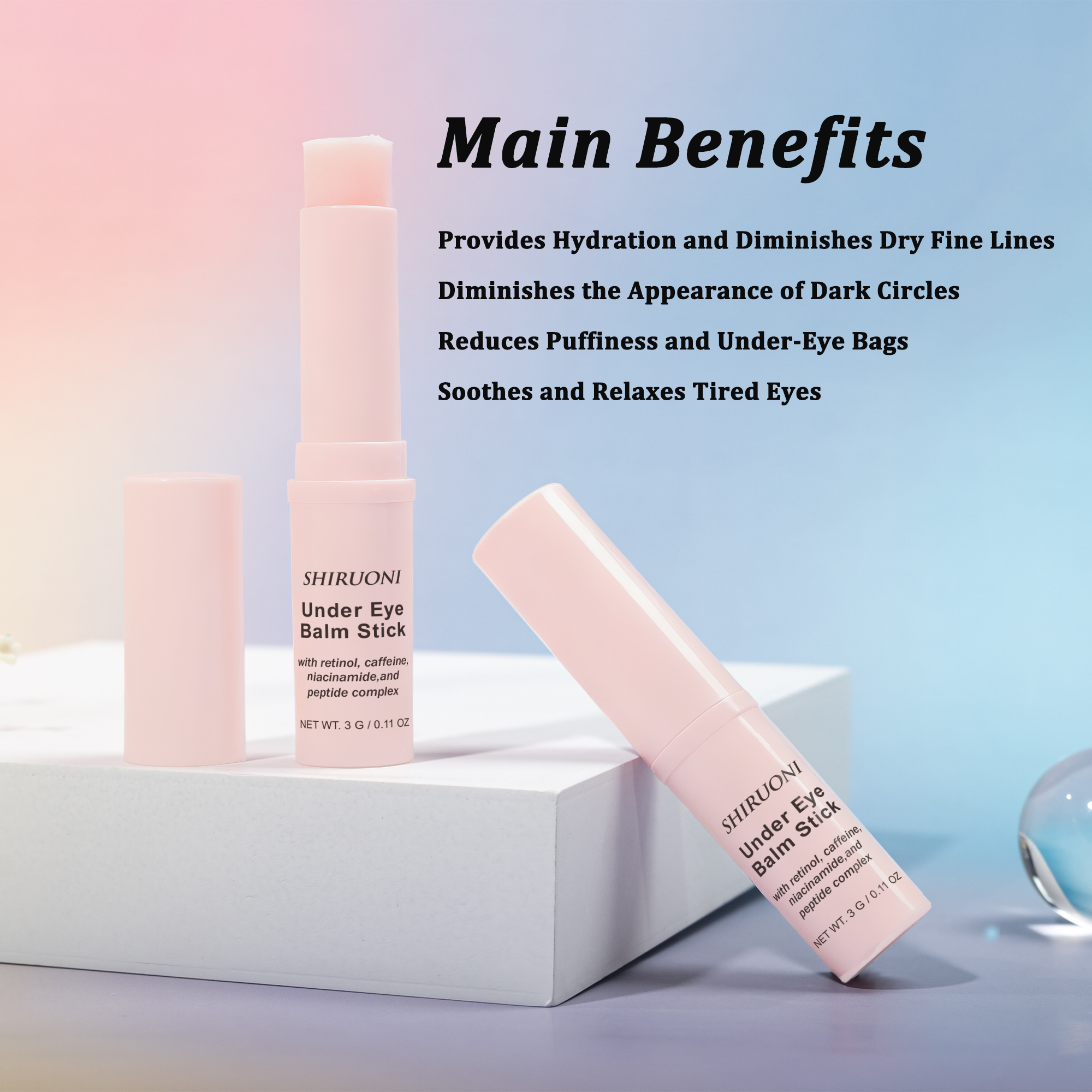 Wholesale Eye Balm Stick With Retinol Eye Bags Removal Anti-Wrinkle Moisturizing Moisturizing Peptide Pink Under Eye Balm