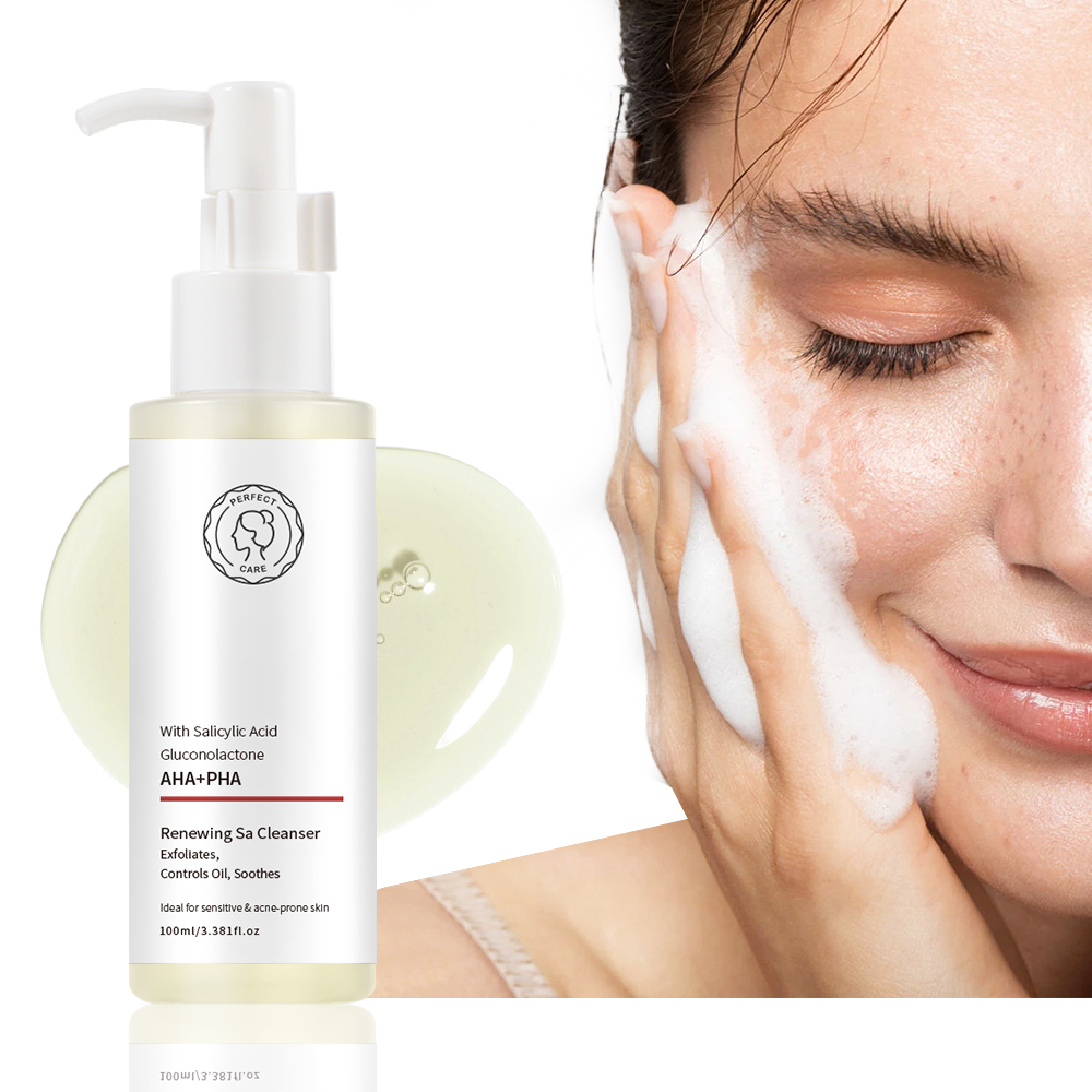 Custom Logo Salycylic Acid Gluconolactone AHA PHA Face Wash Acne Clear Cleansing Deep Pore Facial Renewing Sa Cleanser