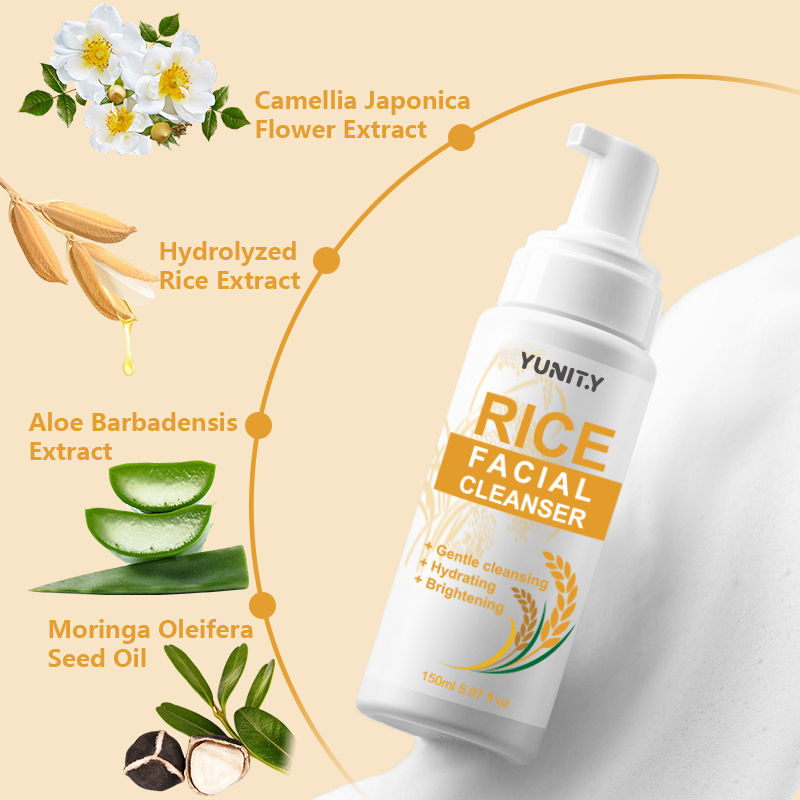 Whitening Hyaluronic Acid Facial Cleanser Deep Cleansing Foam Mousse Face Wash With Rice Cleansing Mousse