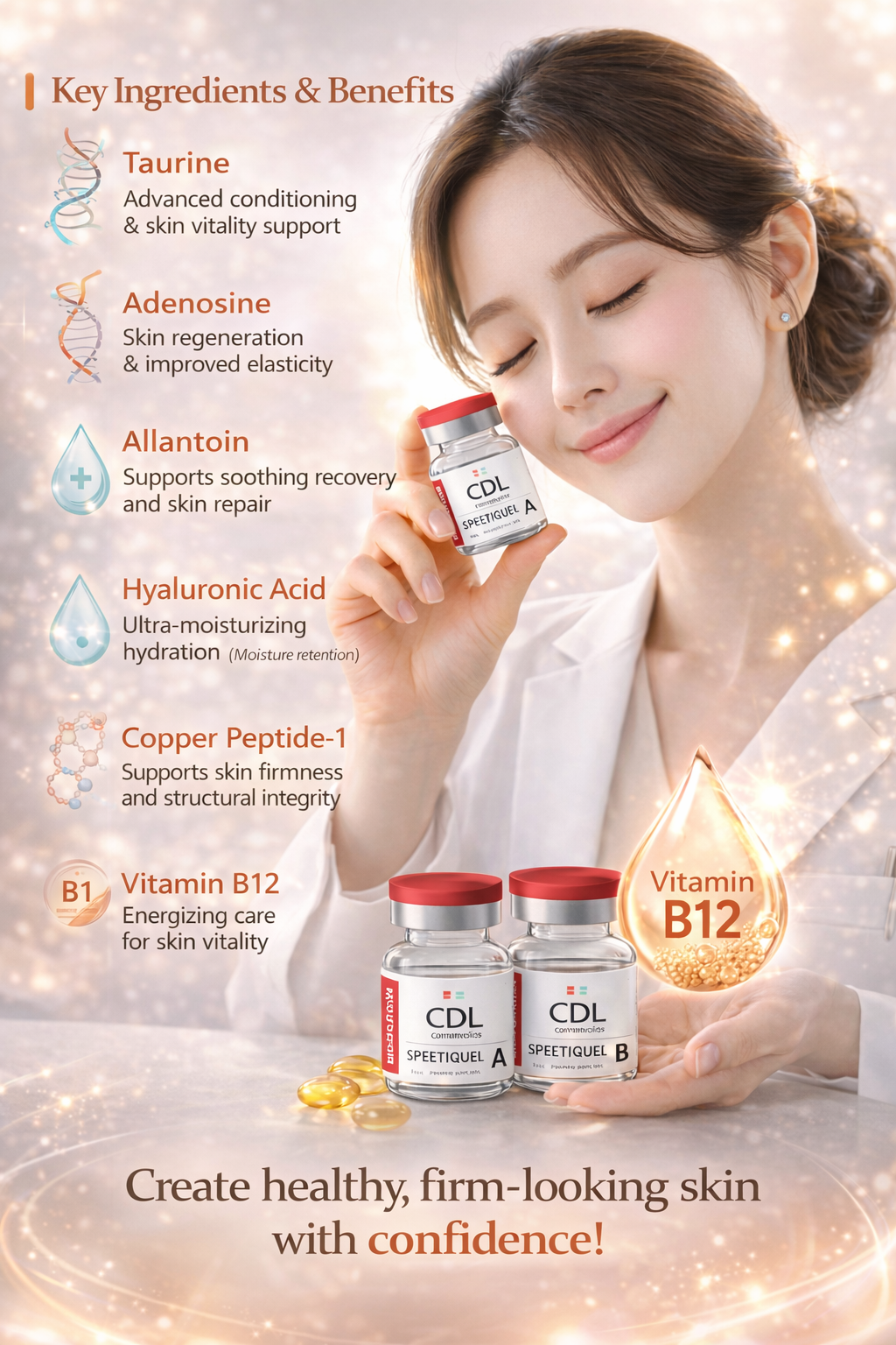 All-in-One Skin Repairing for HA Collagen Peptide Complex Soothing Booster Gel for Instant Whitening Brightening Firming
