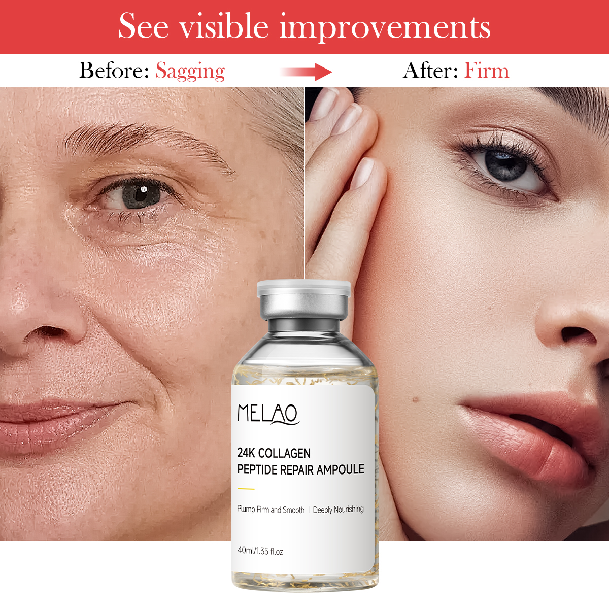 Wrinkle Smoothing Skin Elasticity Boosting Lifting Firming Facial Treatment Serum 24K Gold Collagen Peptide Repair Ampoule