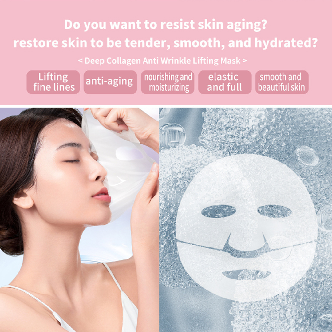 Hydrolyzed Collagen Hyaluronic Acid Anti-Wrinkle Gel Sheet Mask for Face Moisturizing Brightening Elastic Plump Skin All Skin