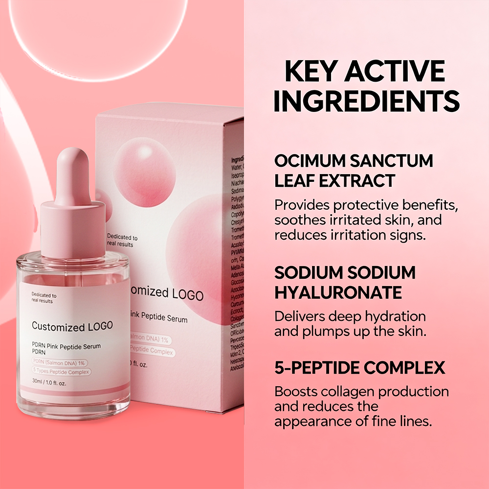 OEM ODM Custom Serum Facial Skin Hydrating Moisturizing PDRN Pink Peptide Serum PDRN (Salmon DNA) 1% 5 Types Peptide