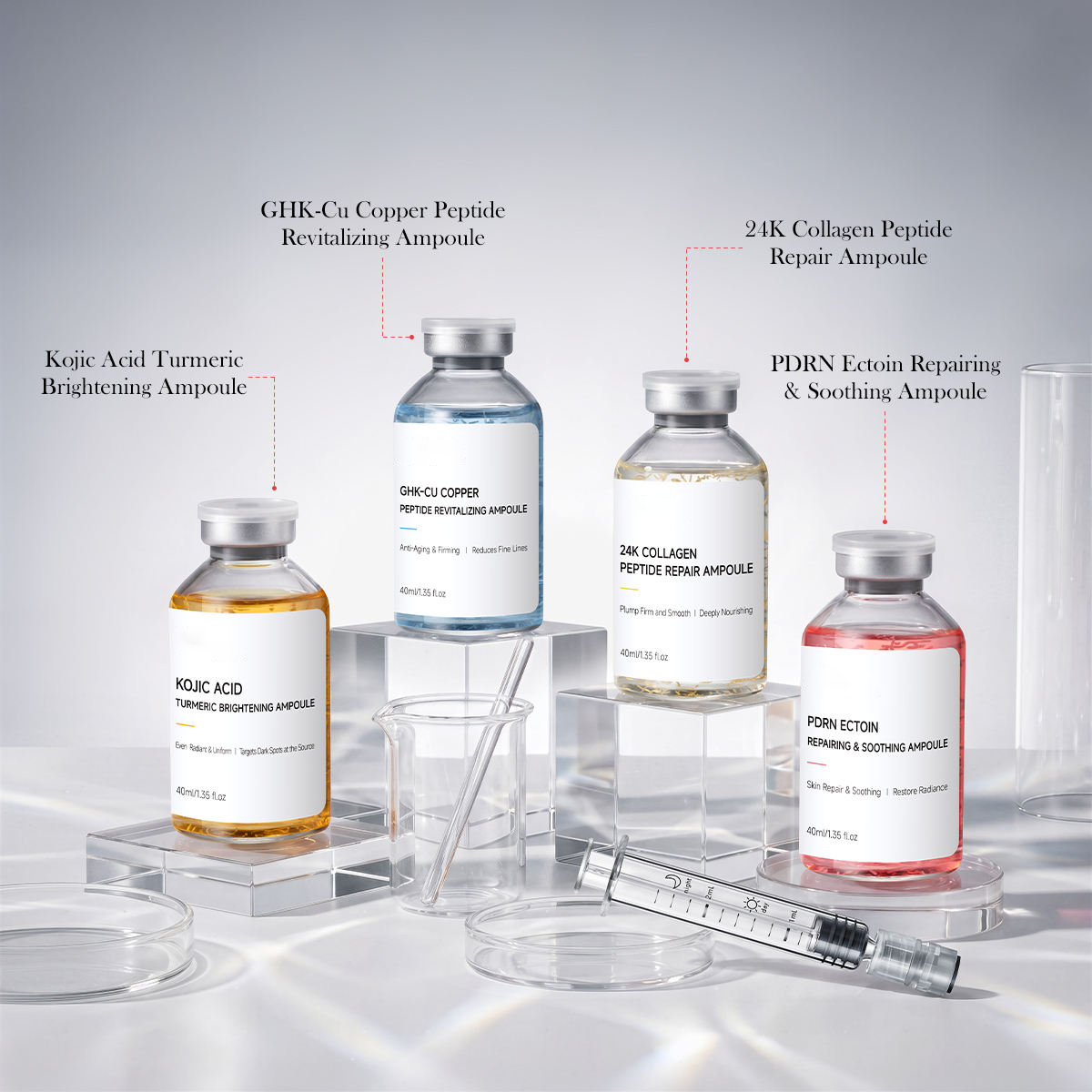 Custom Logo Peptide Collagen Anti Aging Ampoule Serum for Lifting Firming Nourishing Smoothing Hydrating Anti Wrinkle Skin
