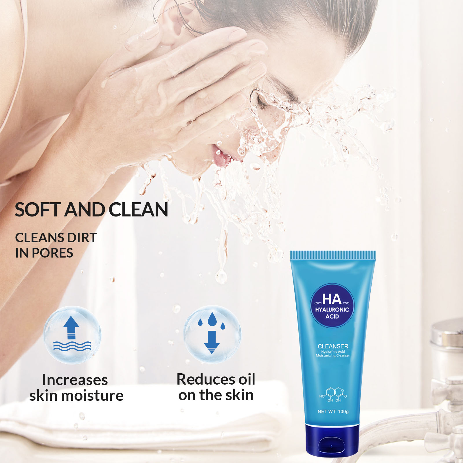 Halal Cosmetic Hyaluronic Acid Moisturizing Face Cleanser Fresh and Does Not Make Skin Feels Pulled