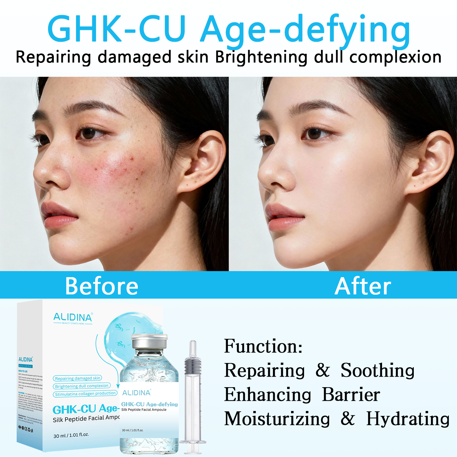 Private Label Fade Fine Lines GHK-CU Age-defying Silk Peptide Facial Ampoule Face Lifting &amp; Smoothing &amp; Hydrating Face Serum