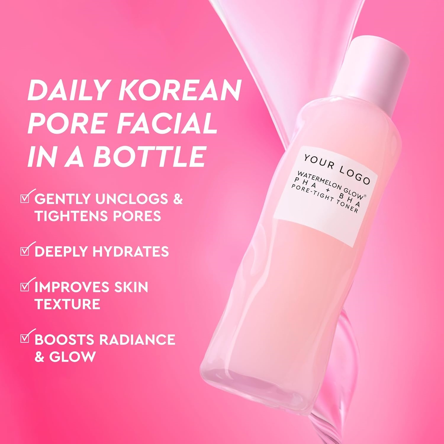 Private Label OEM Watermelon Glow Toner PHA BHA Pore Refining Exfoliating Facial Toner With Hyaluronic Acid