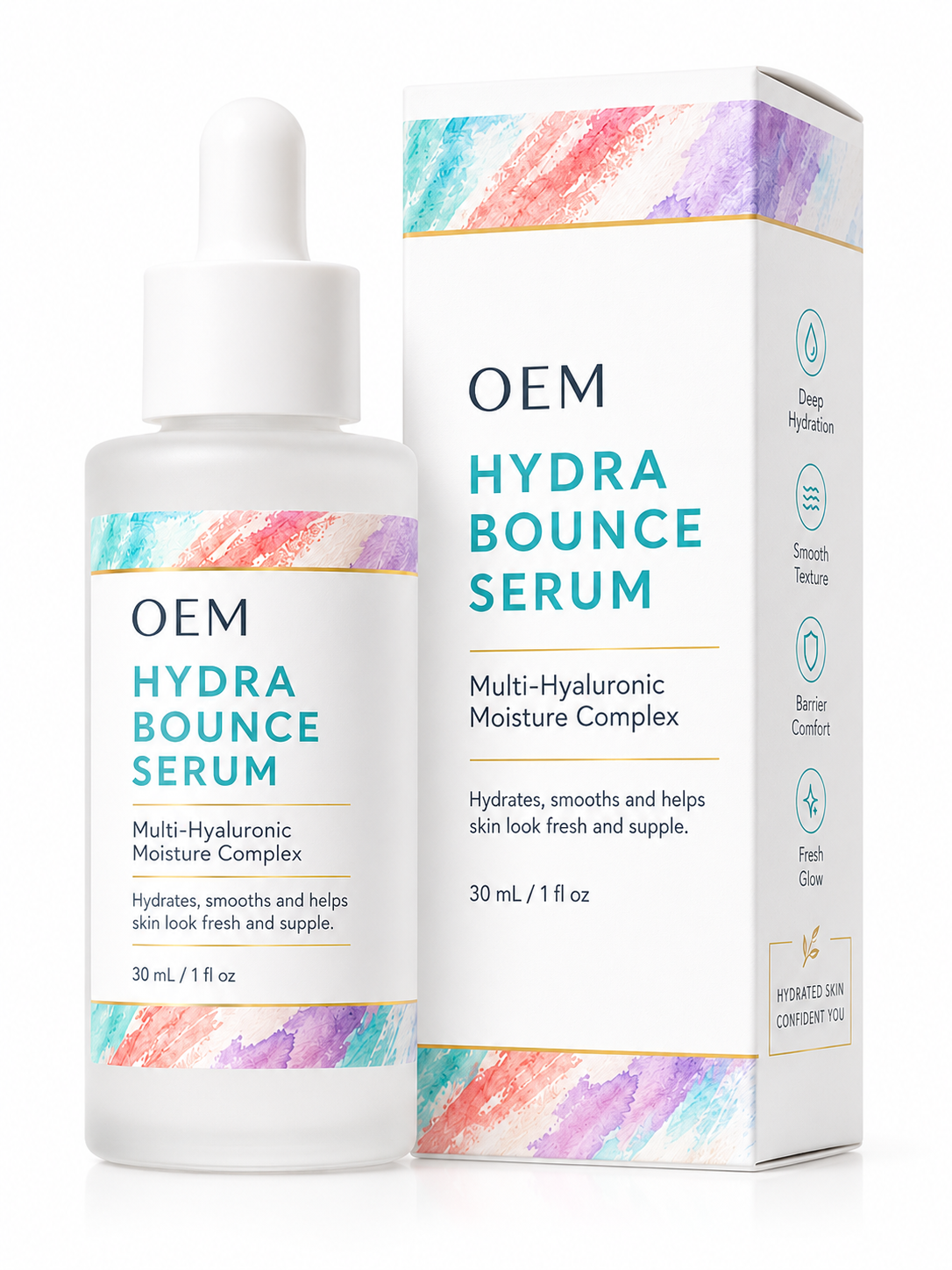 OEM ODM Private Label Hyaluronic Acid Serum Hydra Bounce Face Serum Polyglutamic Acid Panthenol Ceramide Deep Hydration 30ml