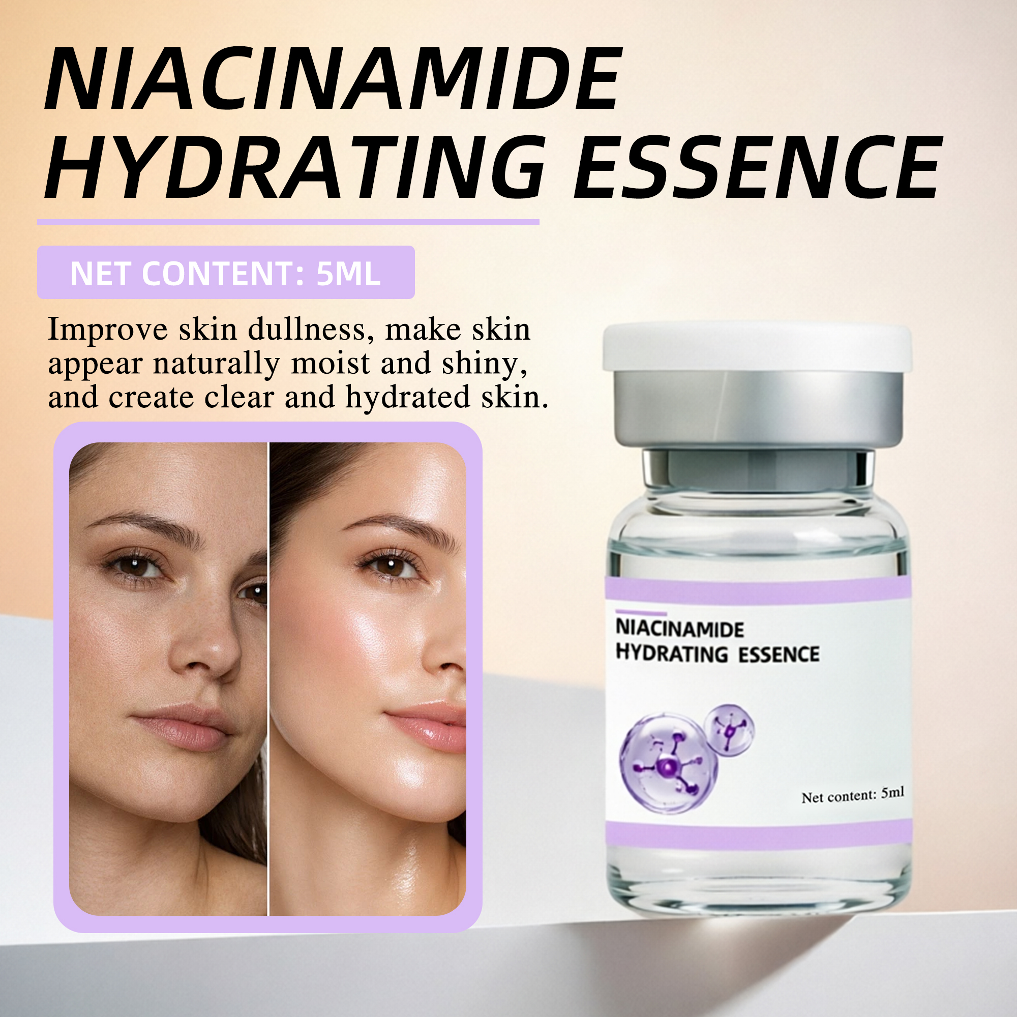 Niacinamide Hydrating Essence 5ml Brightening Repairing Serum with Hyaluronic Acid Ceramide for Dull Dehydrated Skin OEM/ODM