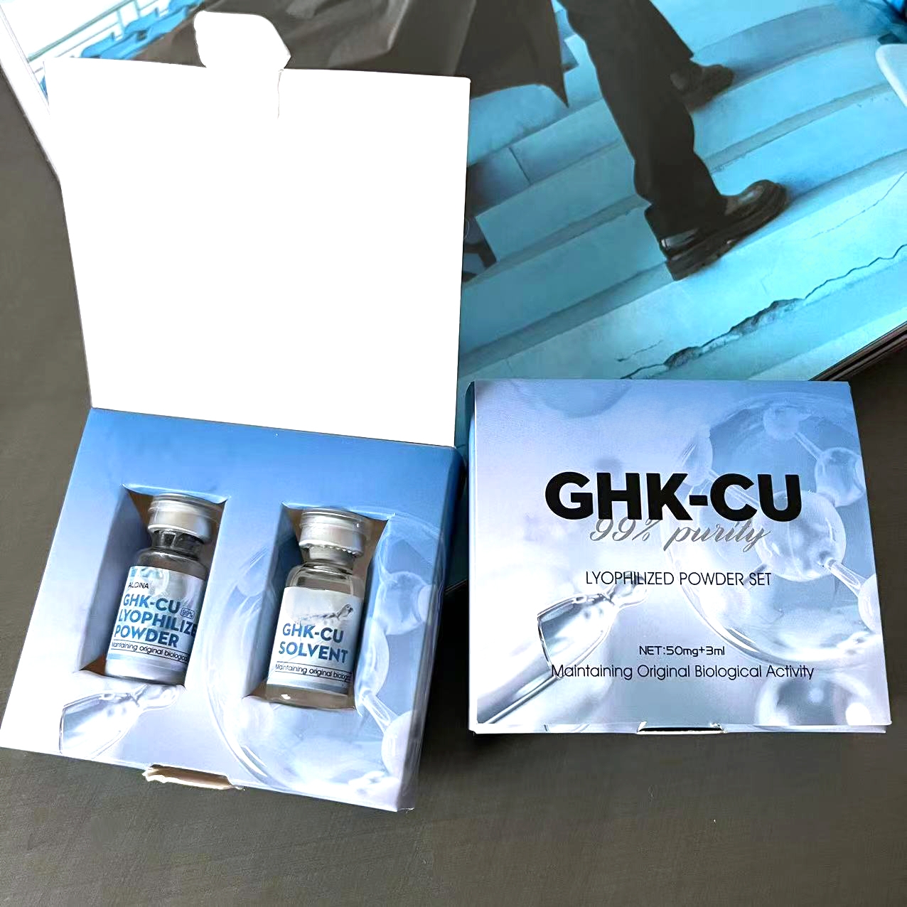Private Label Custom Logo De-wrinkle Face Firming Blue Copper Peptide Face Serum Ghk-cu Copper Peptide Repair Powder D